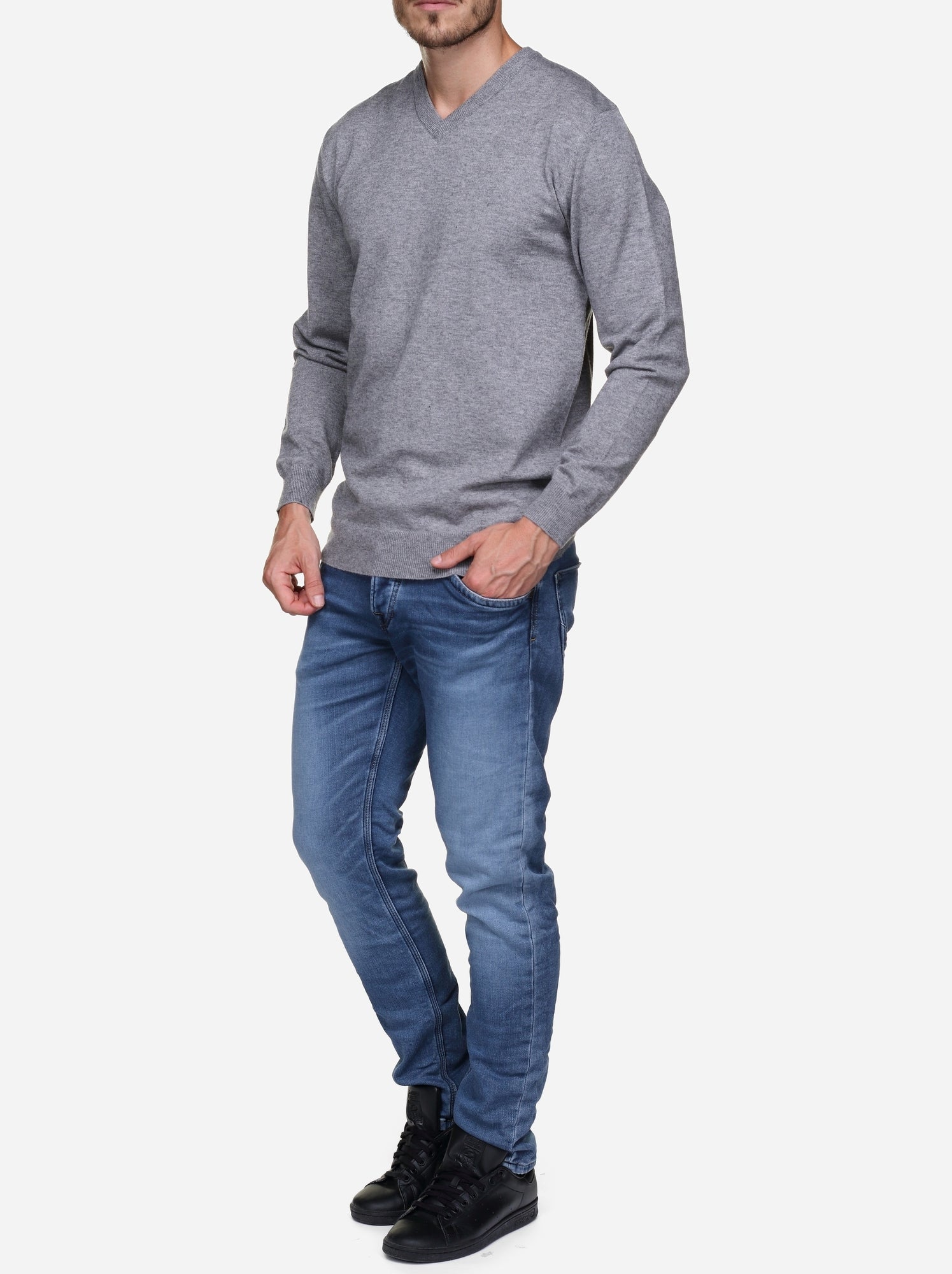 Pull col v - Yves Enzo - Gris