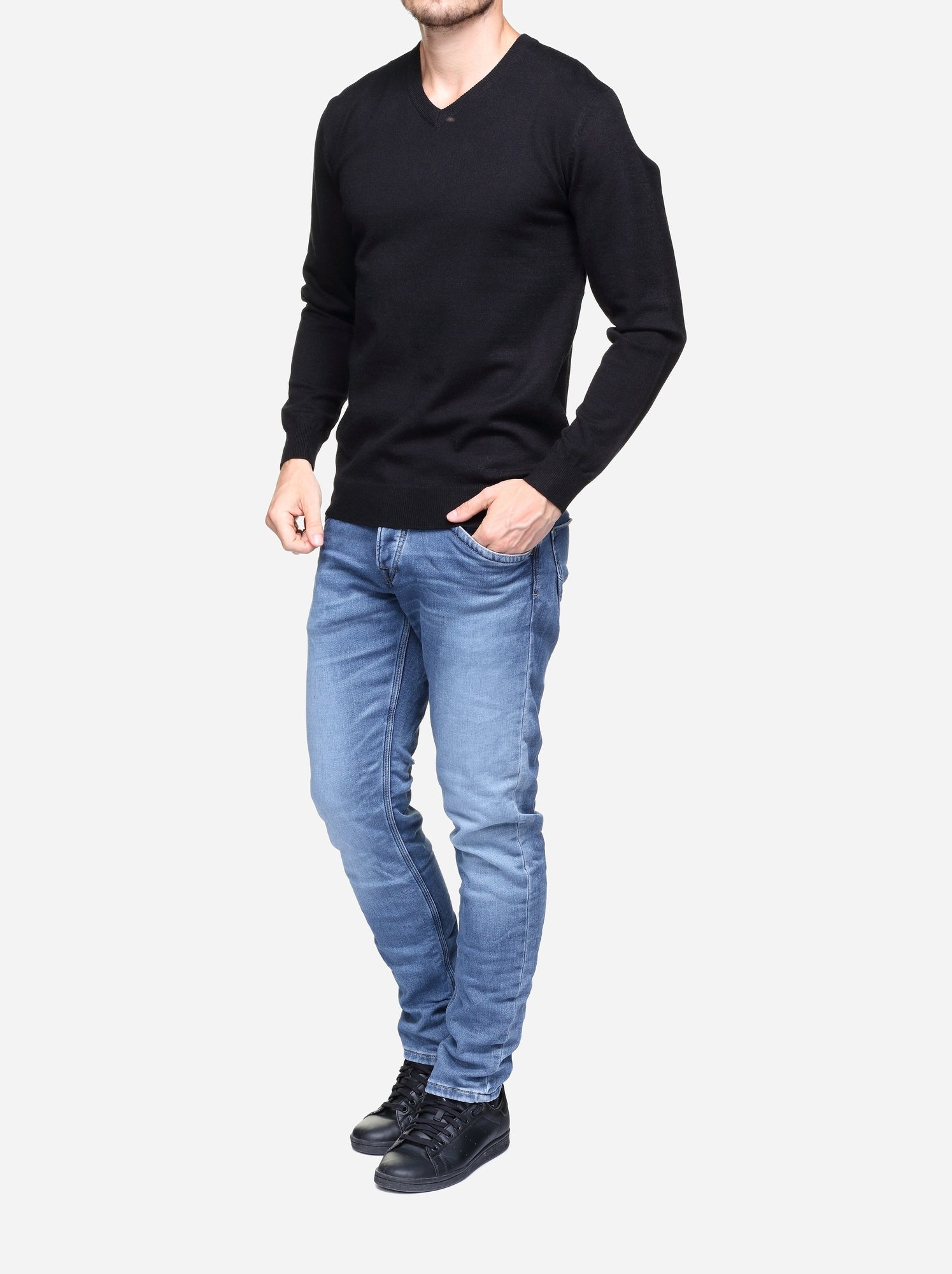 Pull col v - Yves Enzo - Noir