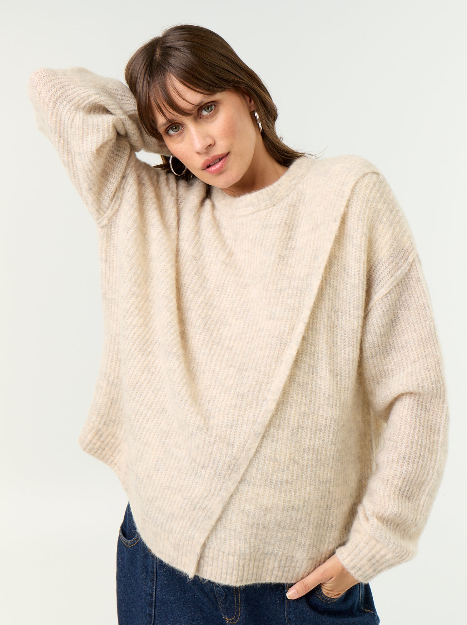 Pull d'allaitement en laine mélangée - Beige