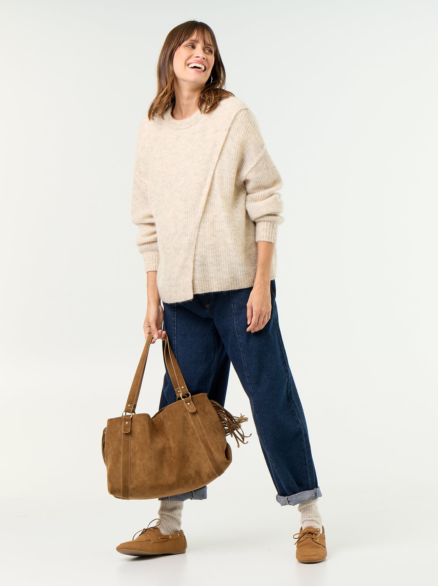 Pull d'allaitement en laine mélangée - Beige
