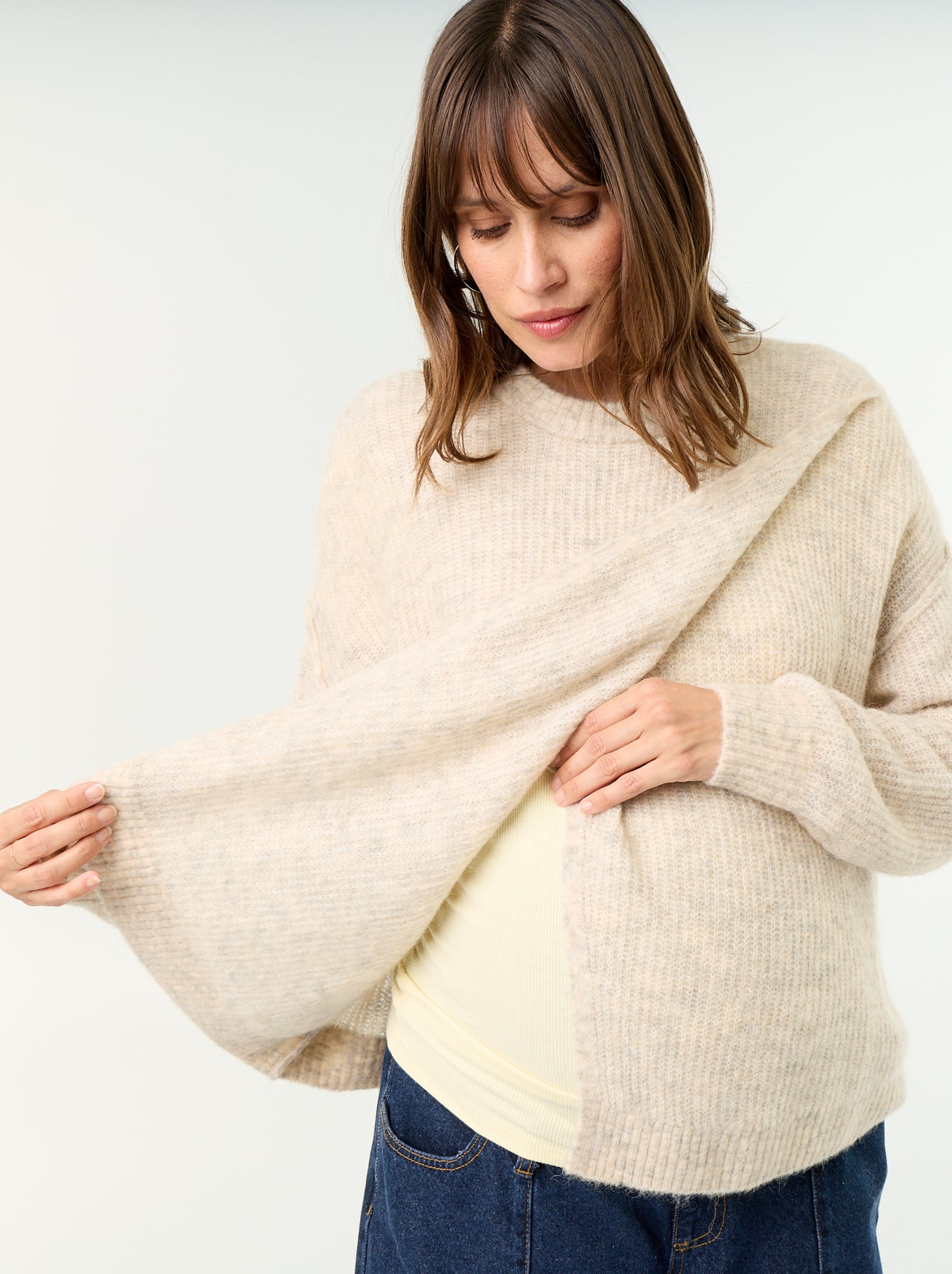 Pull d'allaitement en laine mélangée - Beige