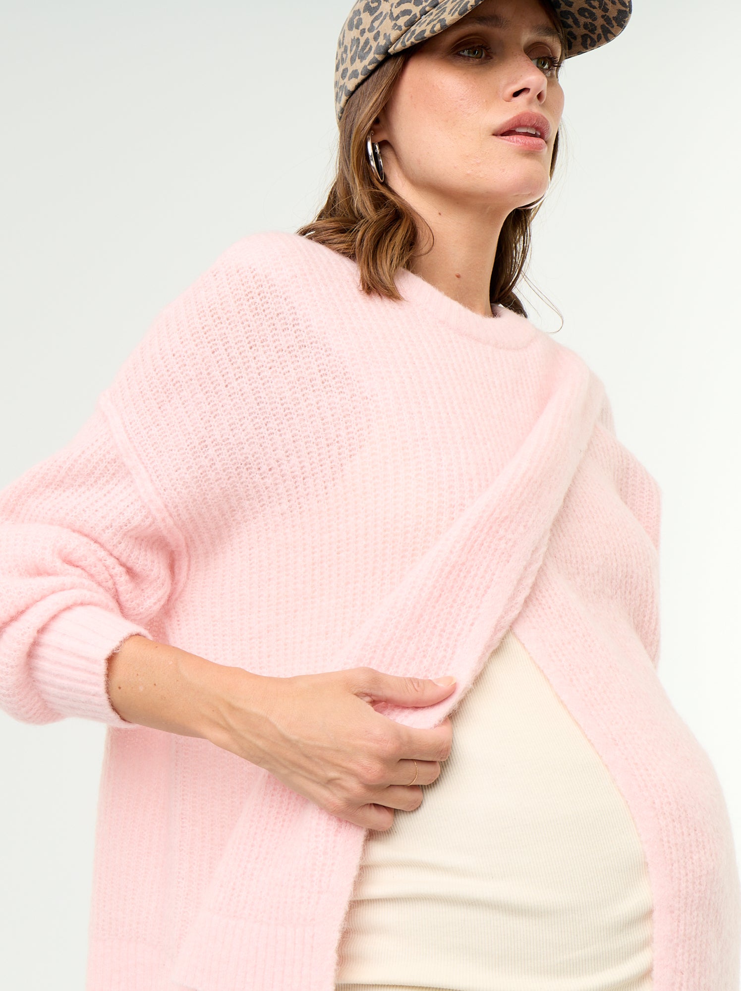 Pull d'allaitement en laine mélangée - Rose
