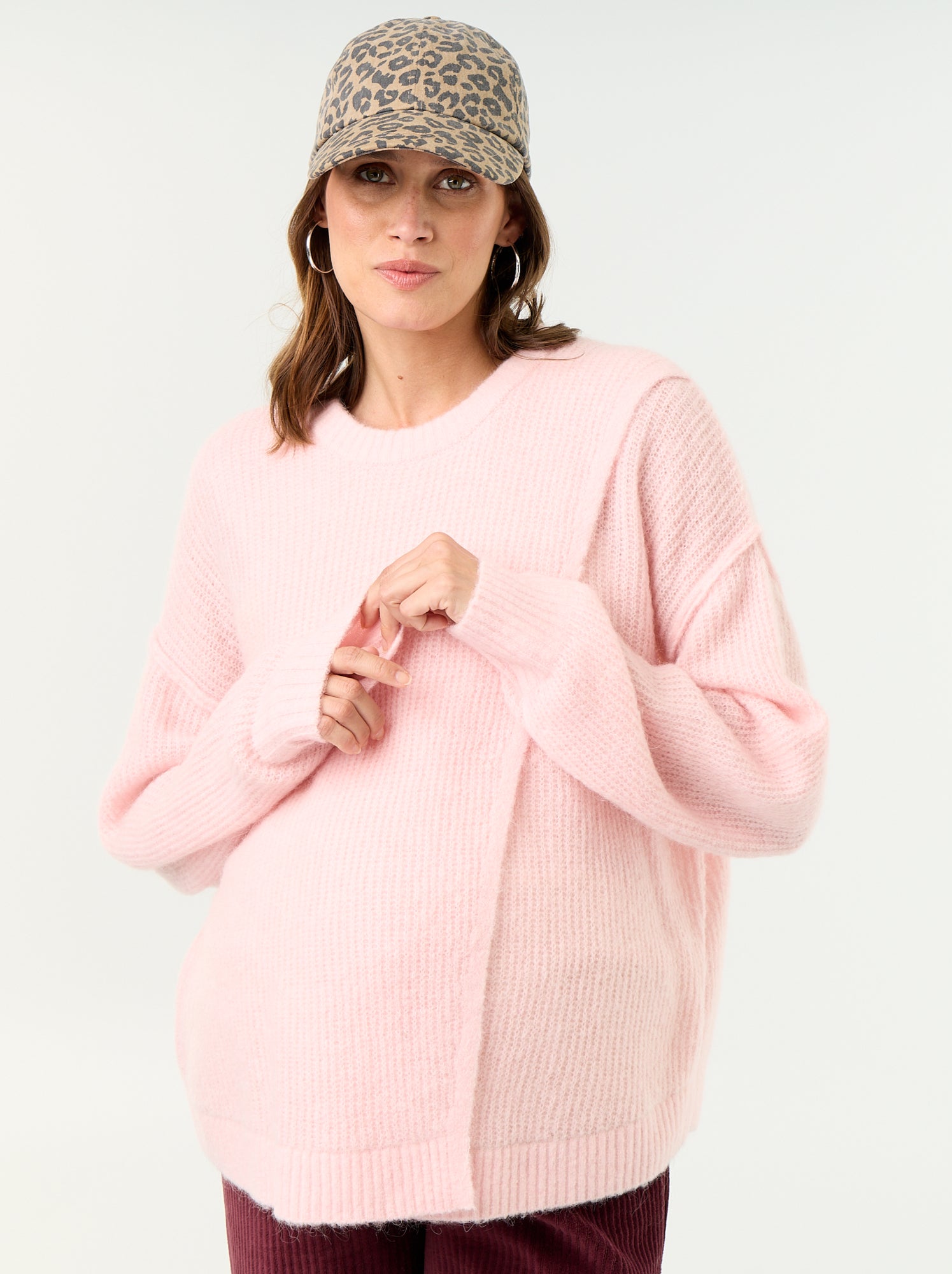 Pull d'allaitement en laine mélangée - Rose