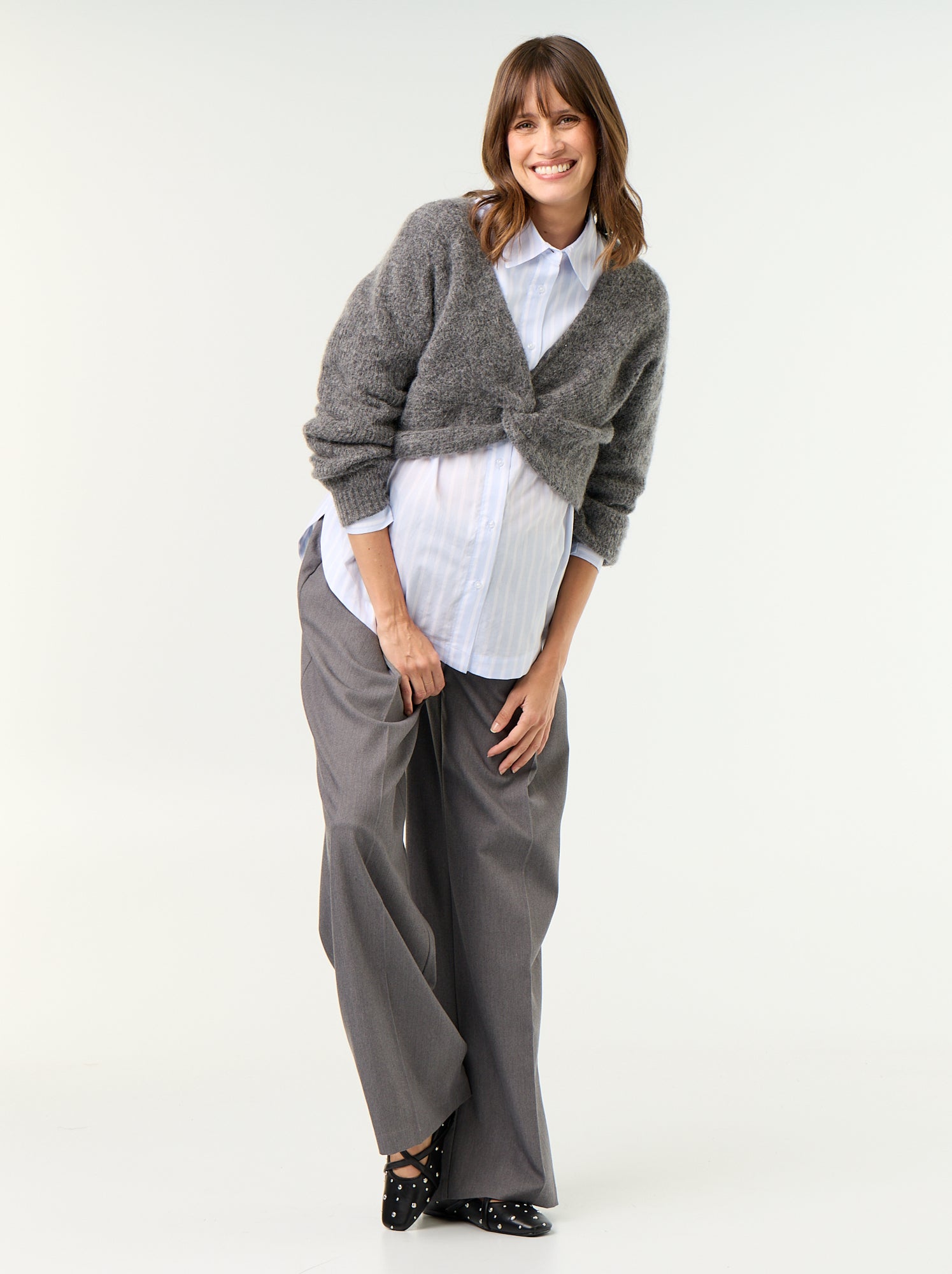 Pull de maternité cropped twisté - Gris