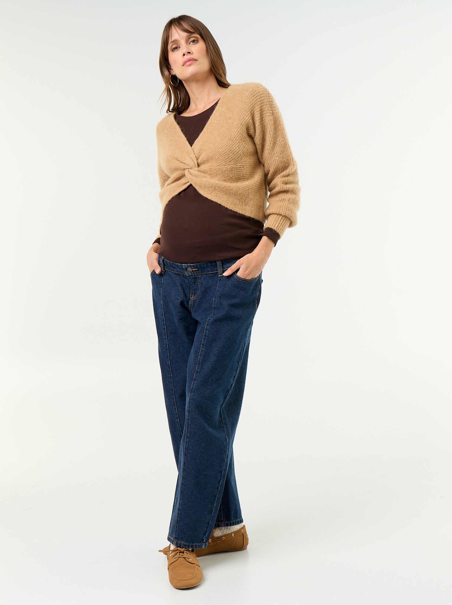 Pull de maternité cropped twisté - Taupe