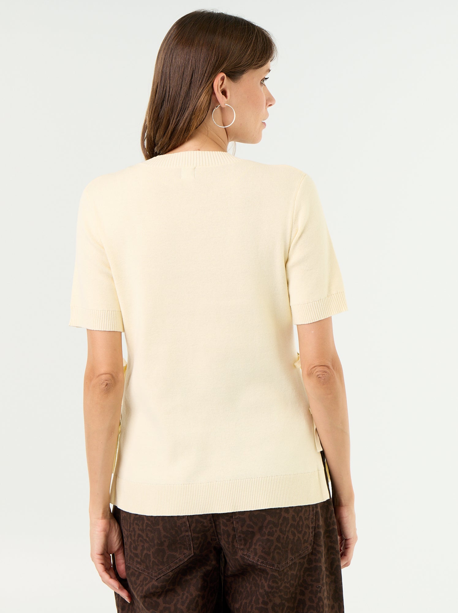 Pull de maternité manches courtes avec fentes lacées - Beige