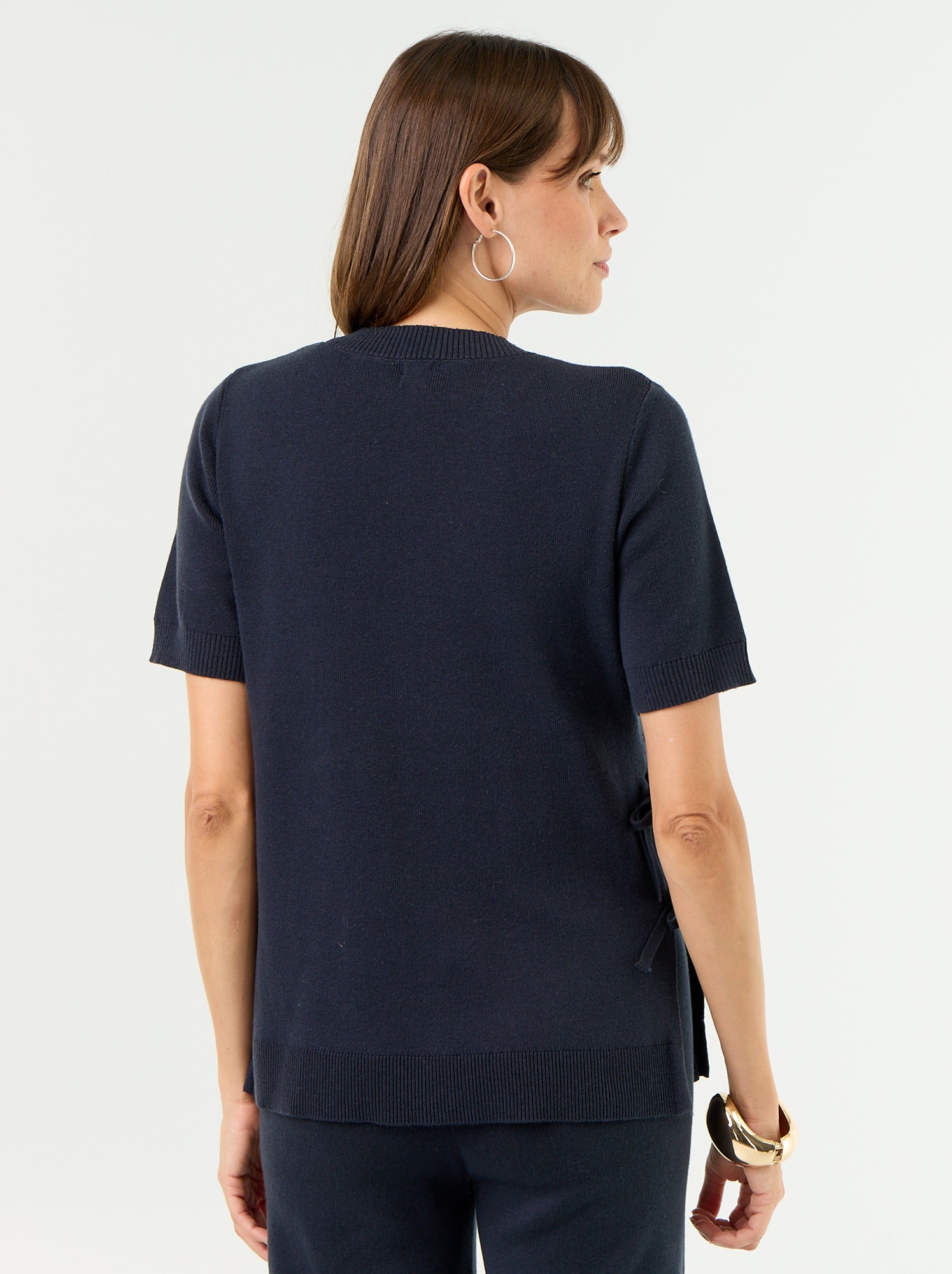 Pull de maternité manches courtes avec fentes lacées - Bleu