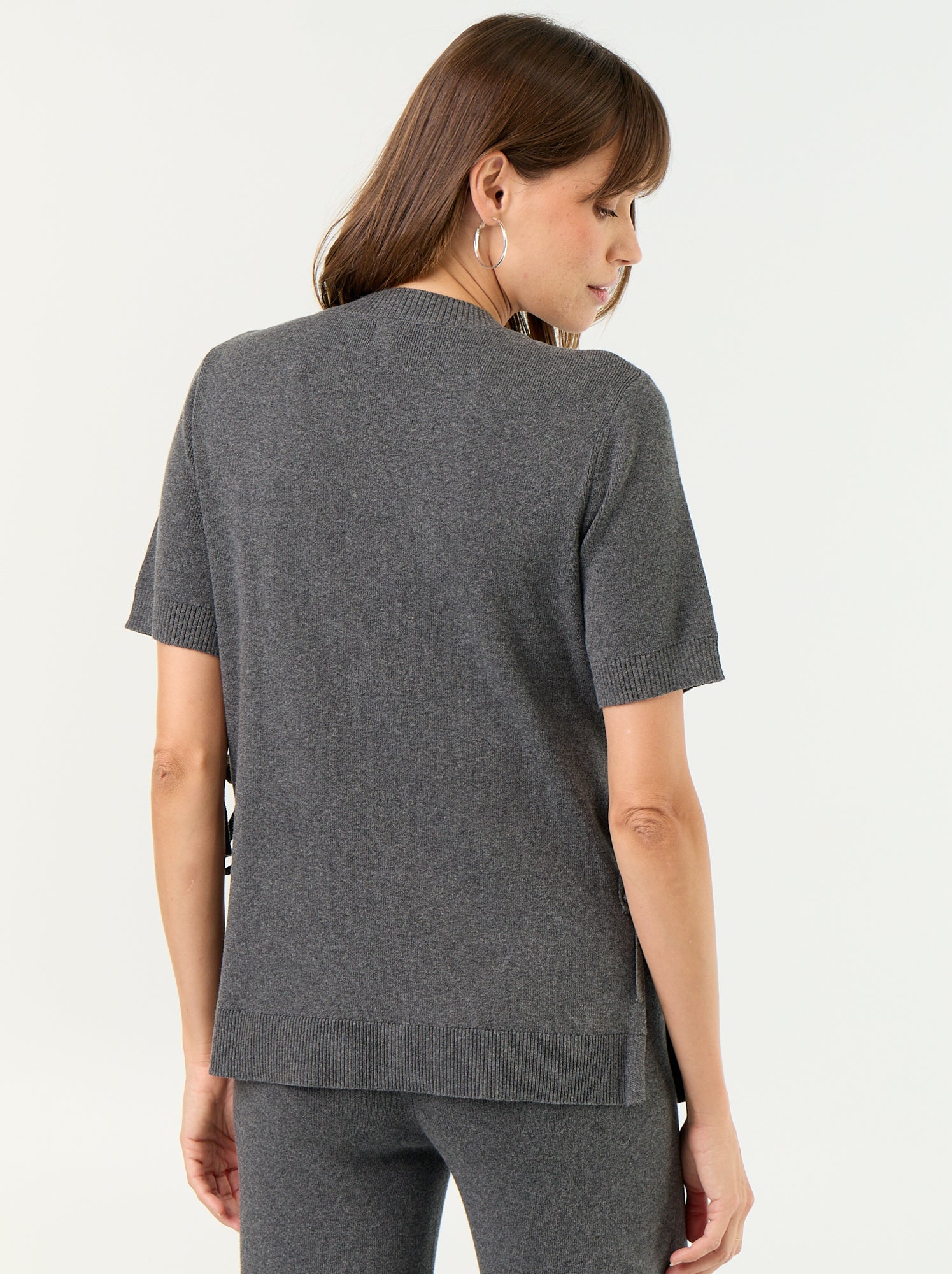 Pull de maternité manches courtes avec fentes lacées - Gris