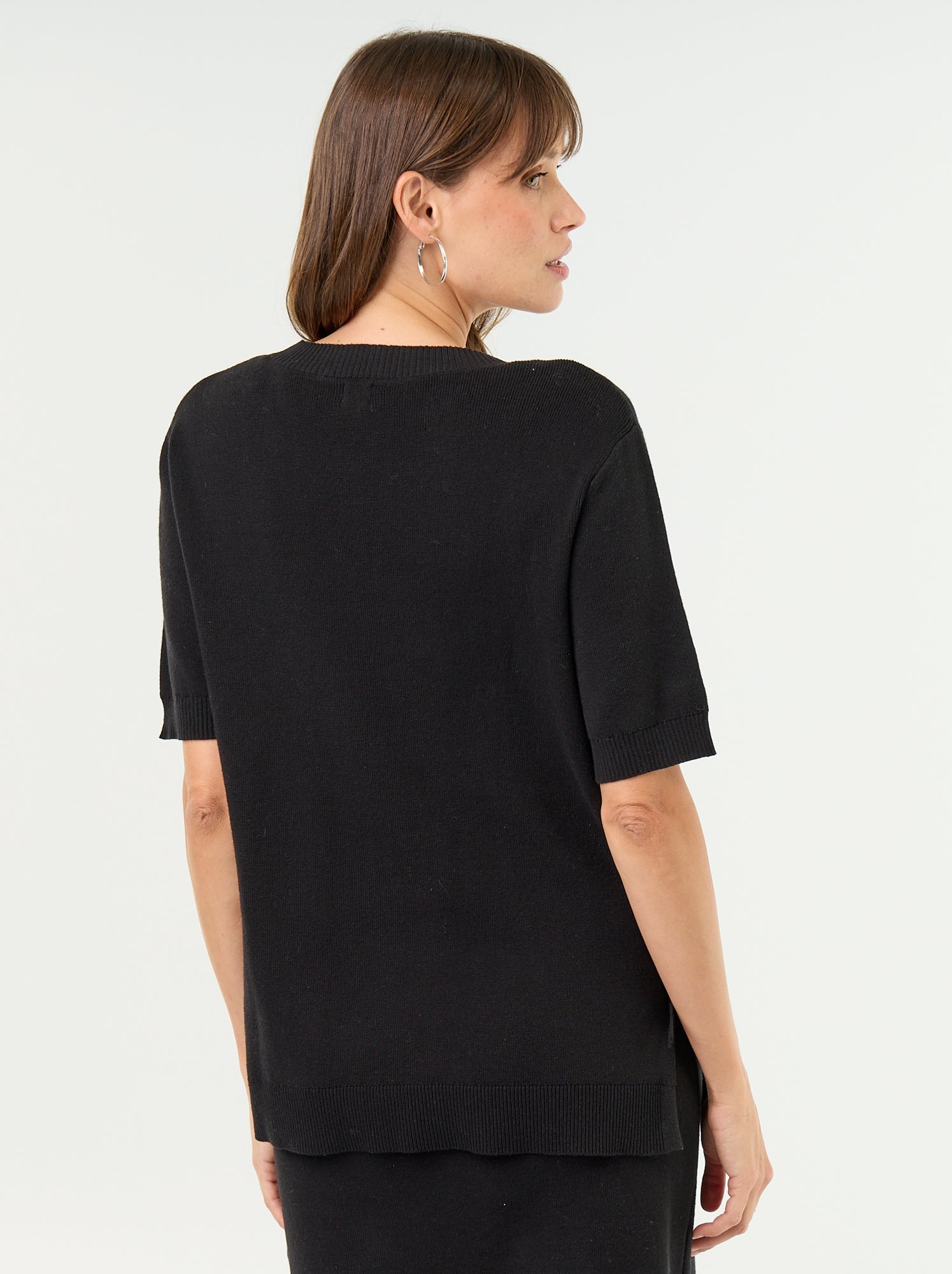 Pull de maternité manches courtes avec fentes lacées - Noir