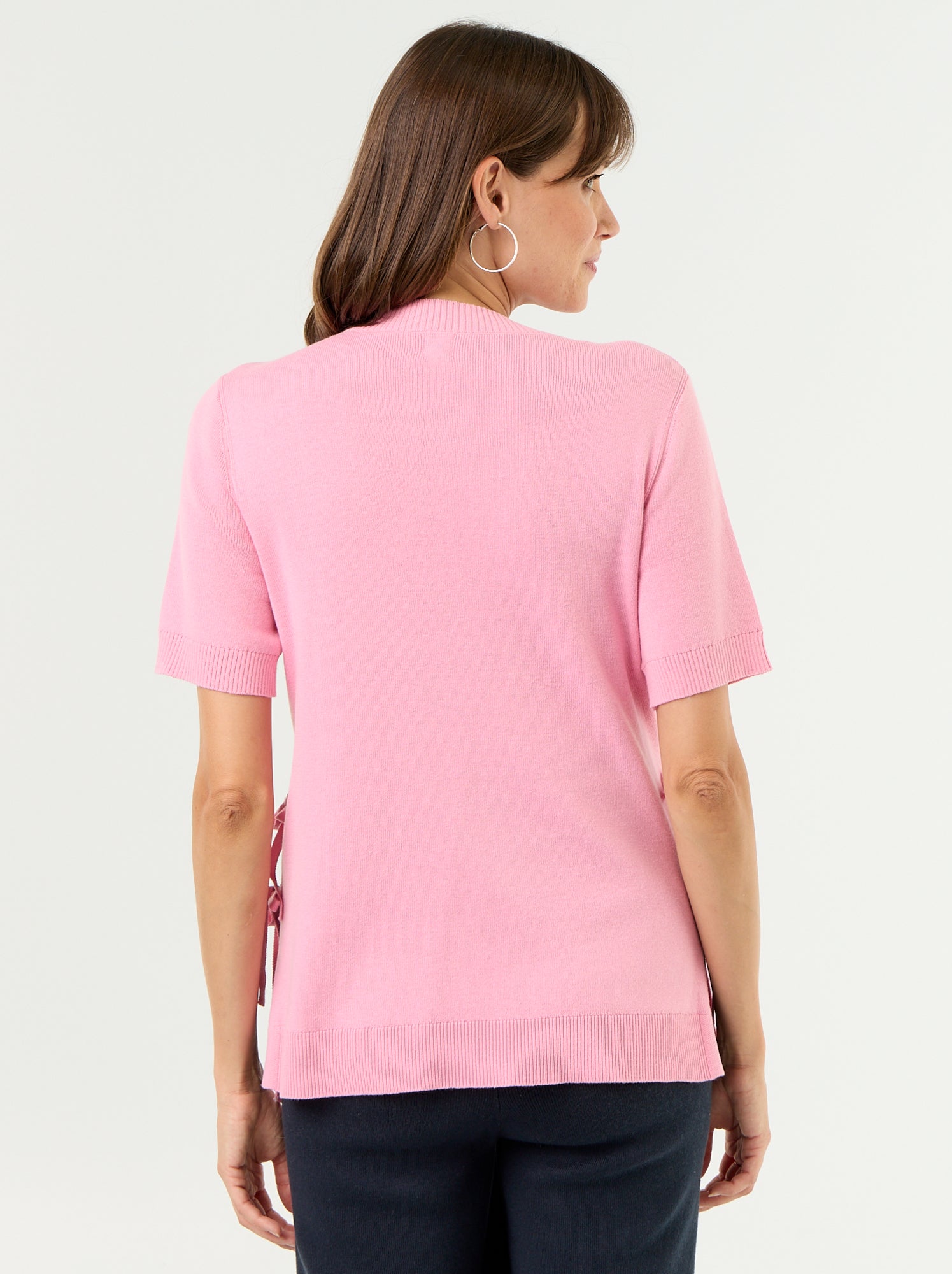 Pull de maternité manches courtes avec fentes lacées - Rose