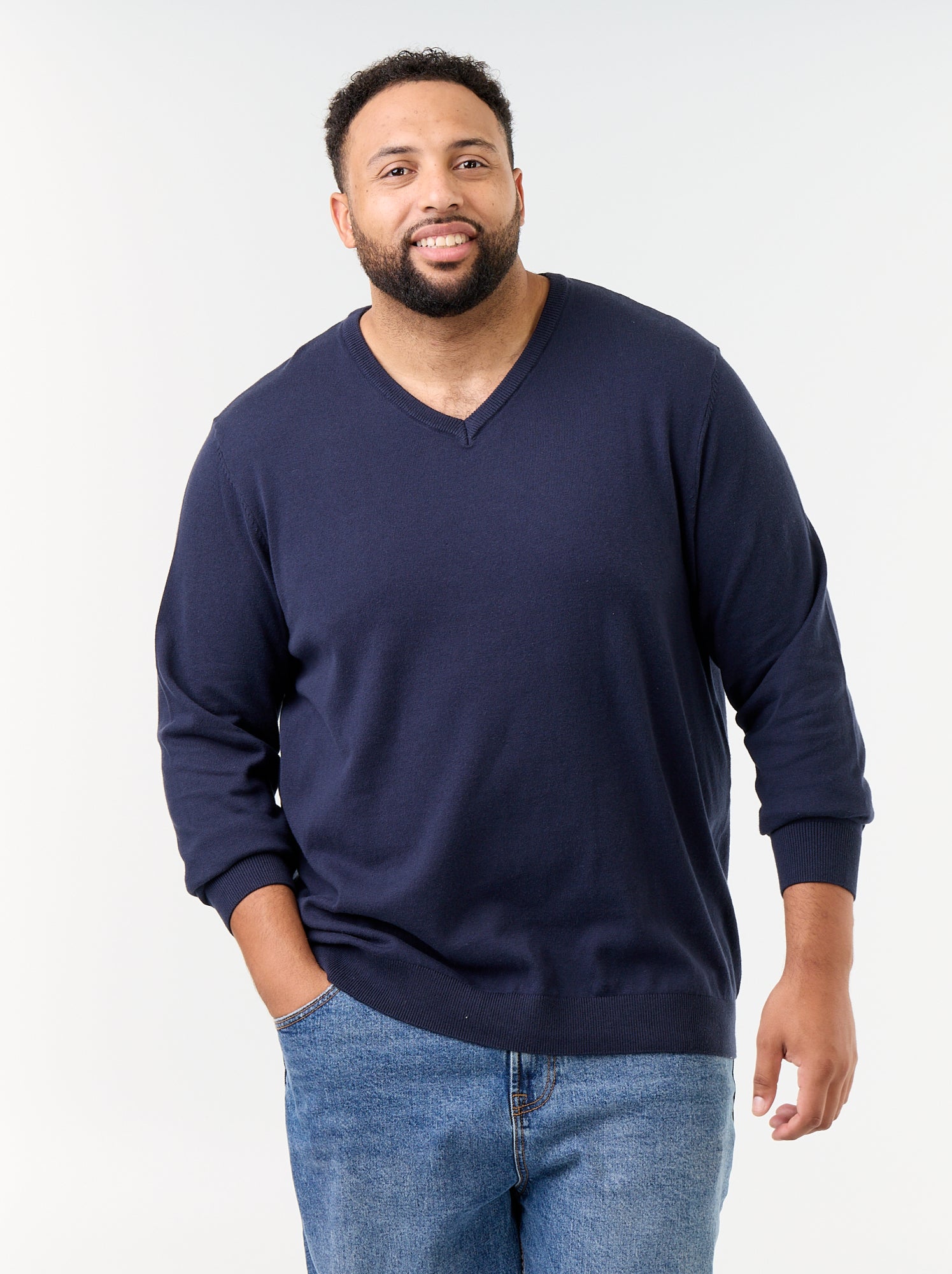 Pull en maille à col V - Bleu