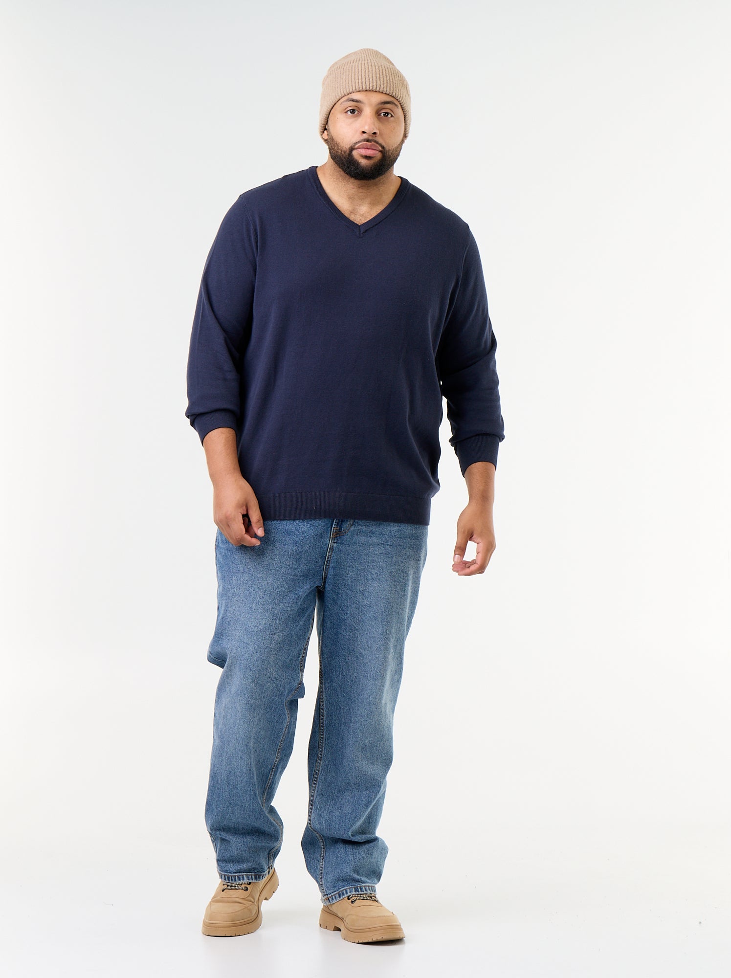 Pull en maille à col V - Bleu