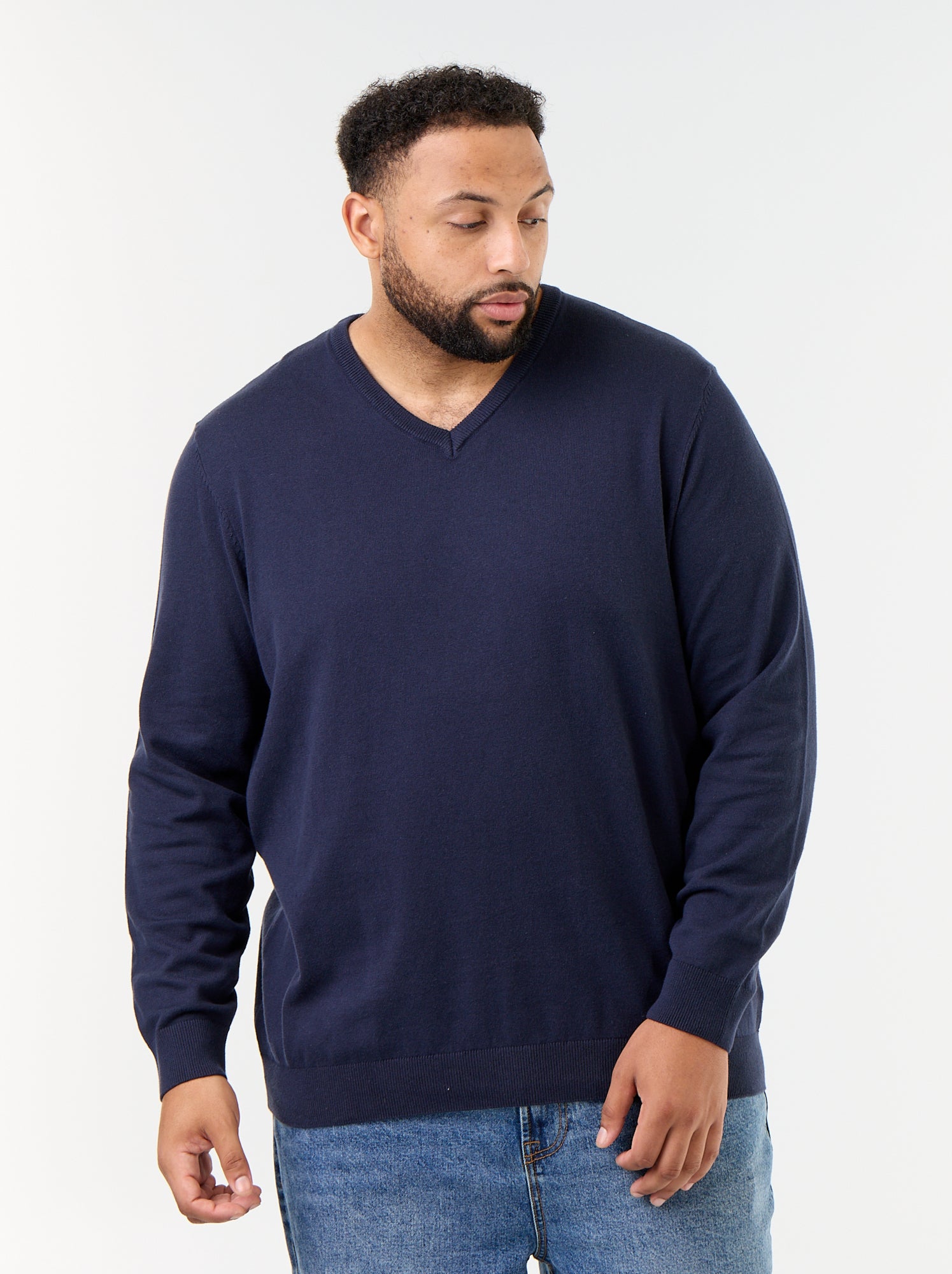 Pull en maille à col V - Bleu