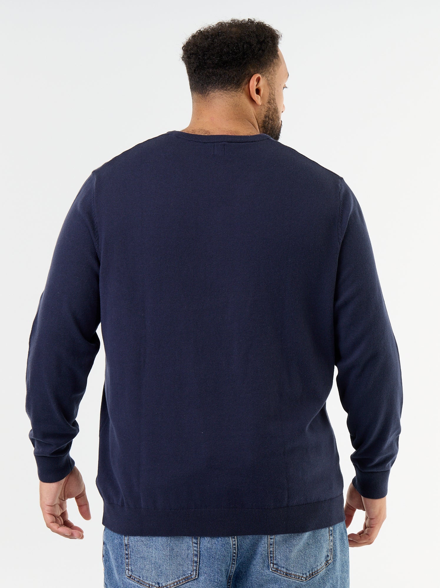 Pull en maille à col V - Bleu