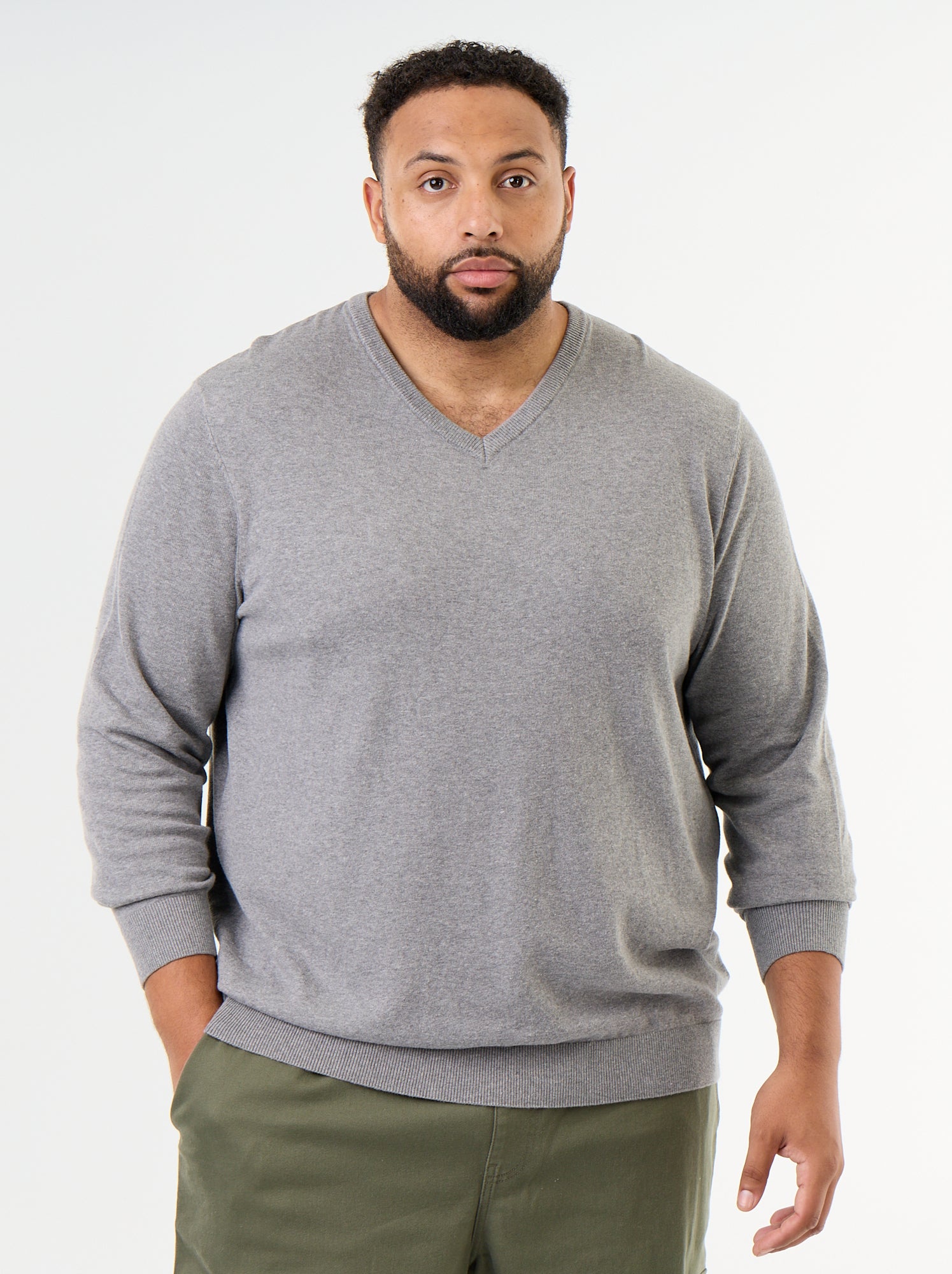 Pull en maille à col V - Gris