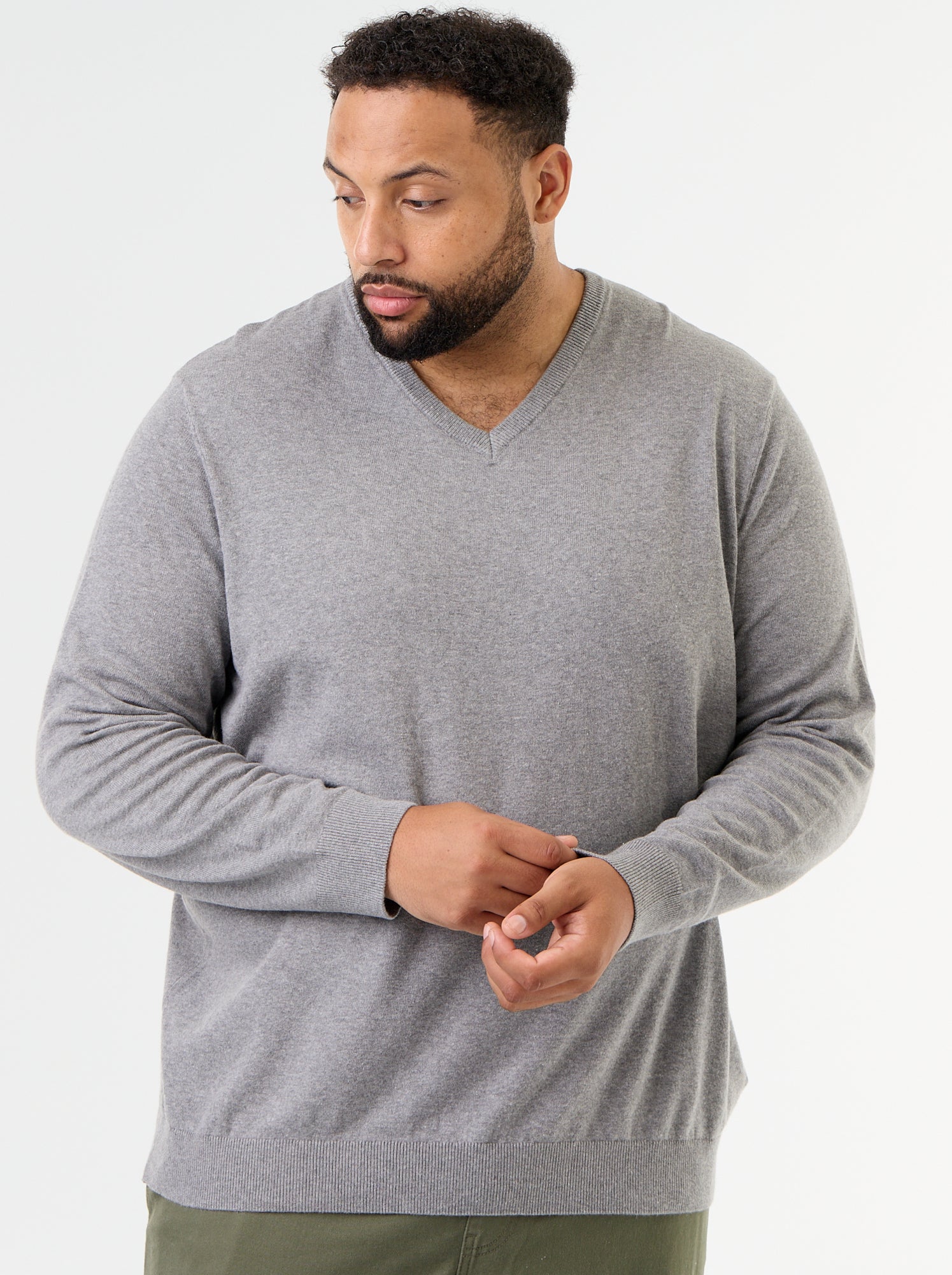 Pull en maille à col V - Gris