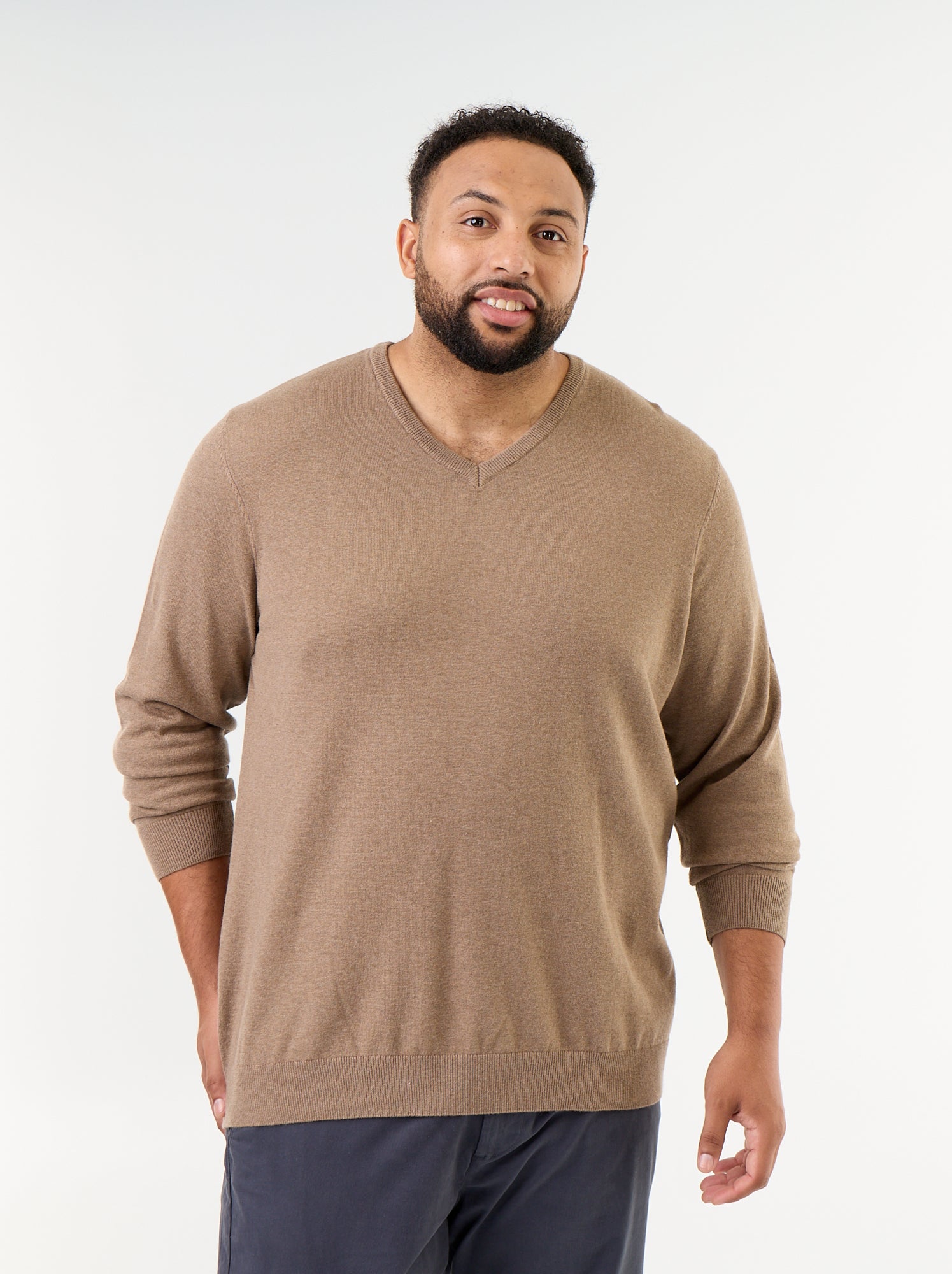 Pull en maille à col V - Marron