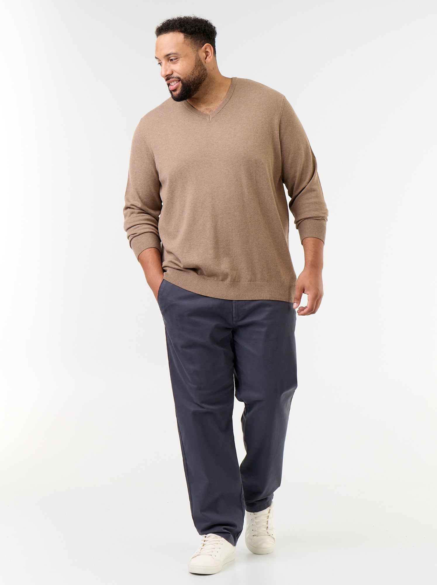 Pull en maille à col V - Marron