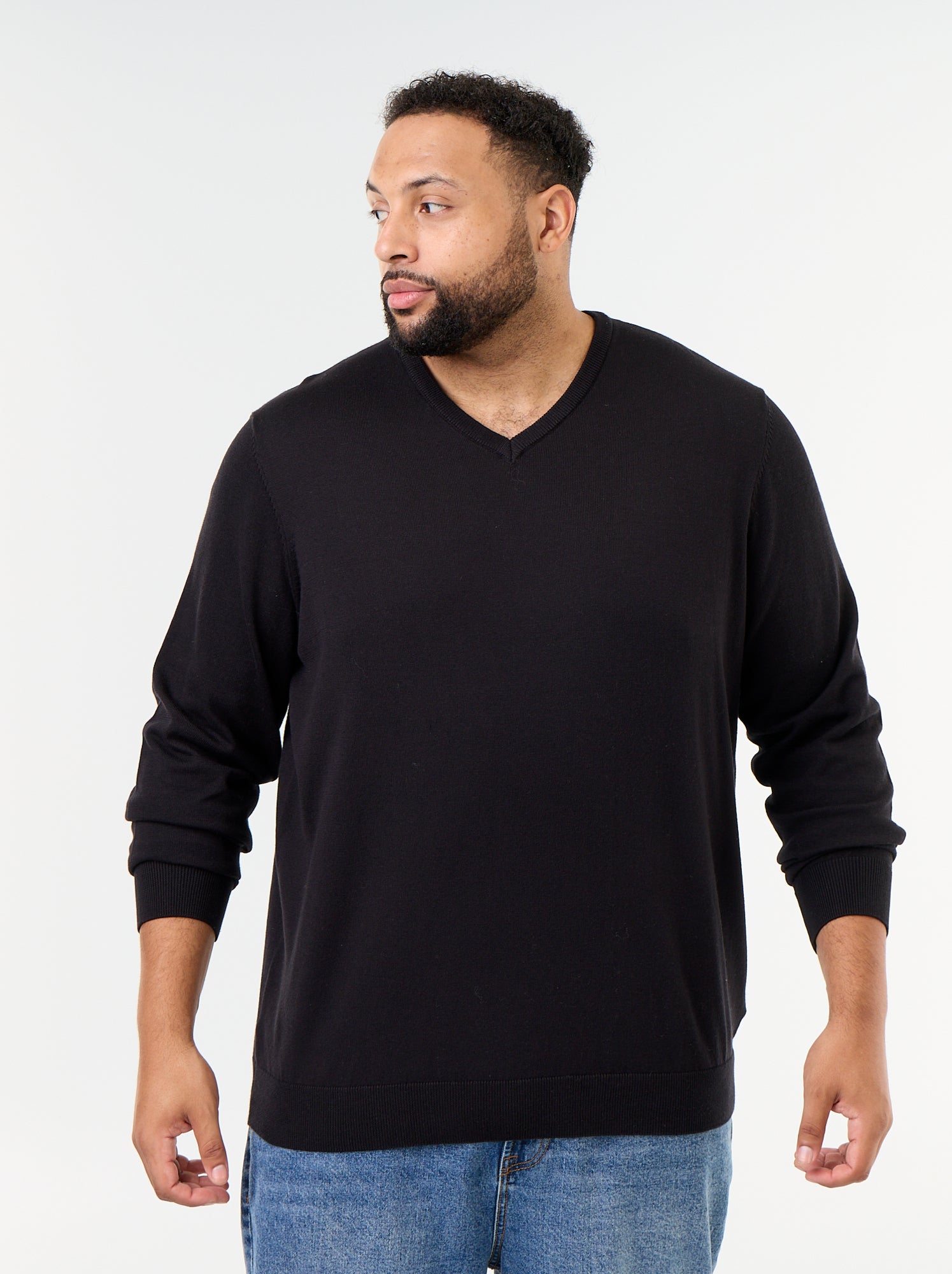 Pull en maille à col V - Noir