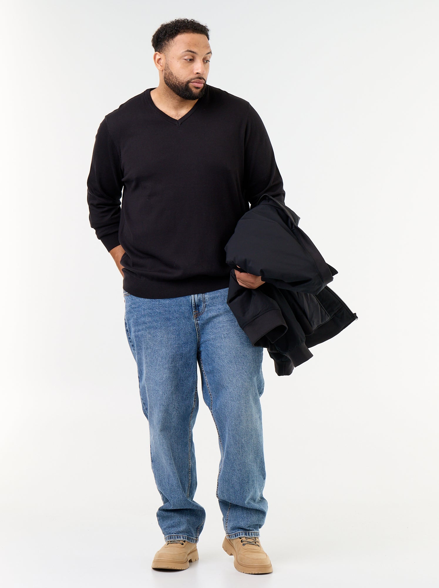 Pull en maille à col V - Noir