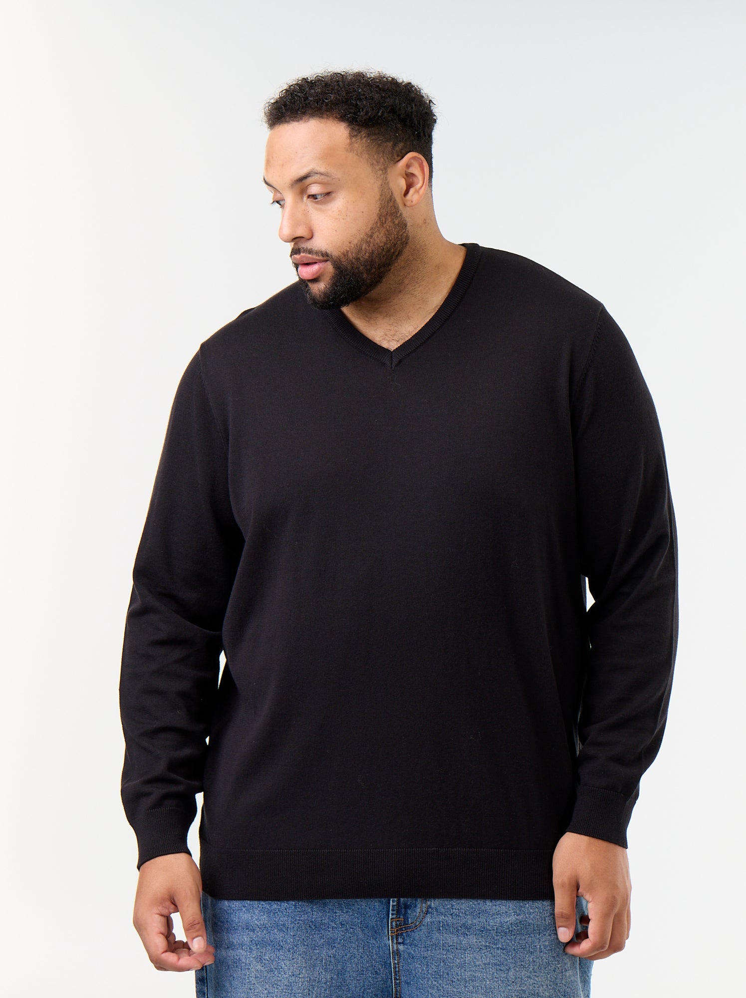 Pull en maille à col V - Noir