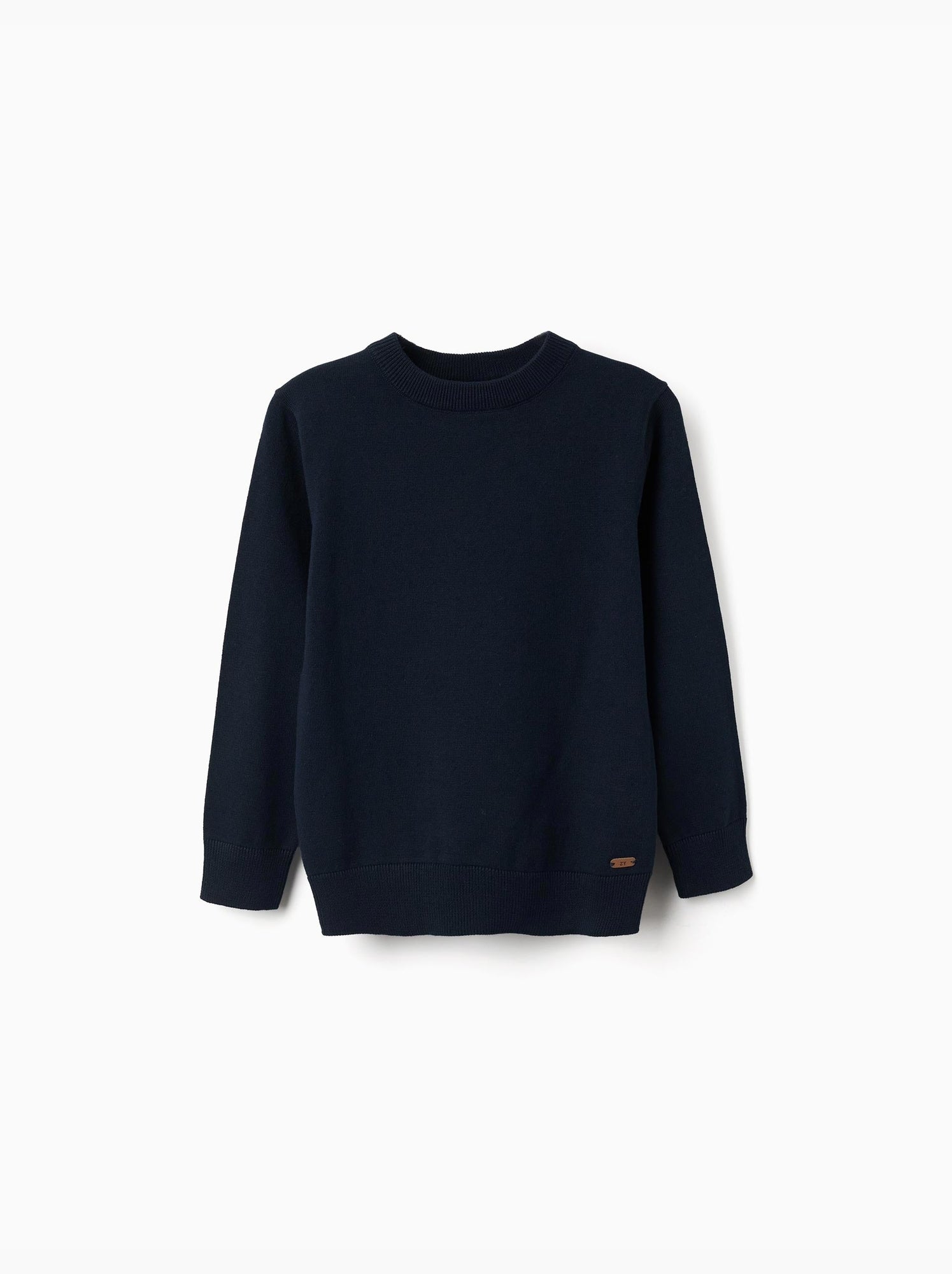 Pull en maille avec extrémités côtelées - Bleu foncé