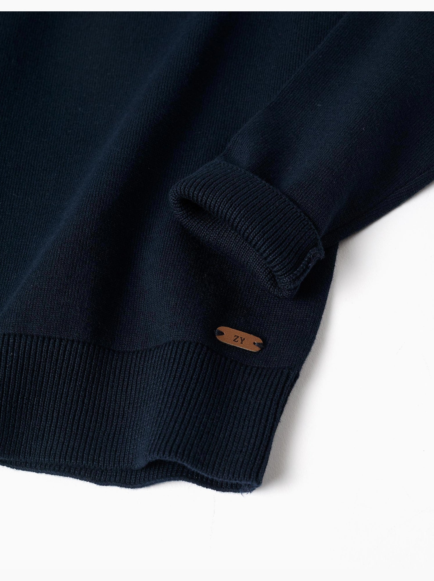 Pull en maille avec extrémités côtelées - Bleu foncé