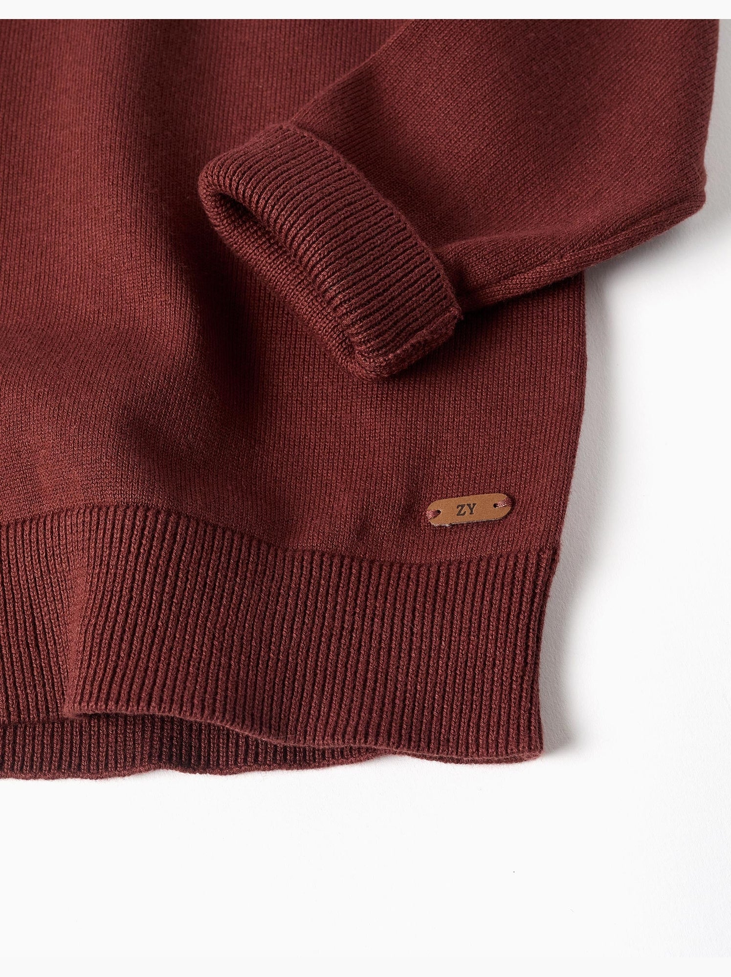 Pull en maille avec extrémités côtelées - Marron