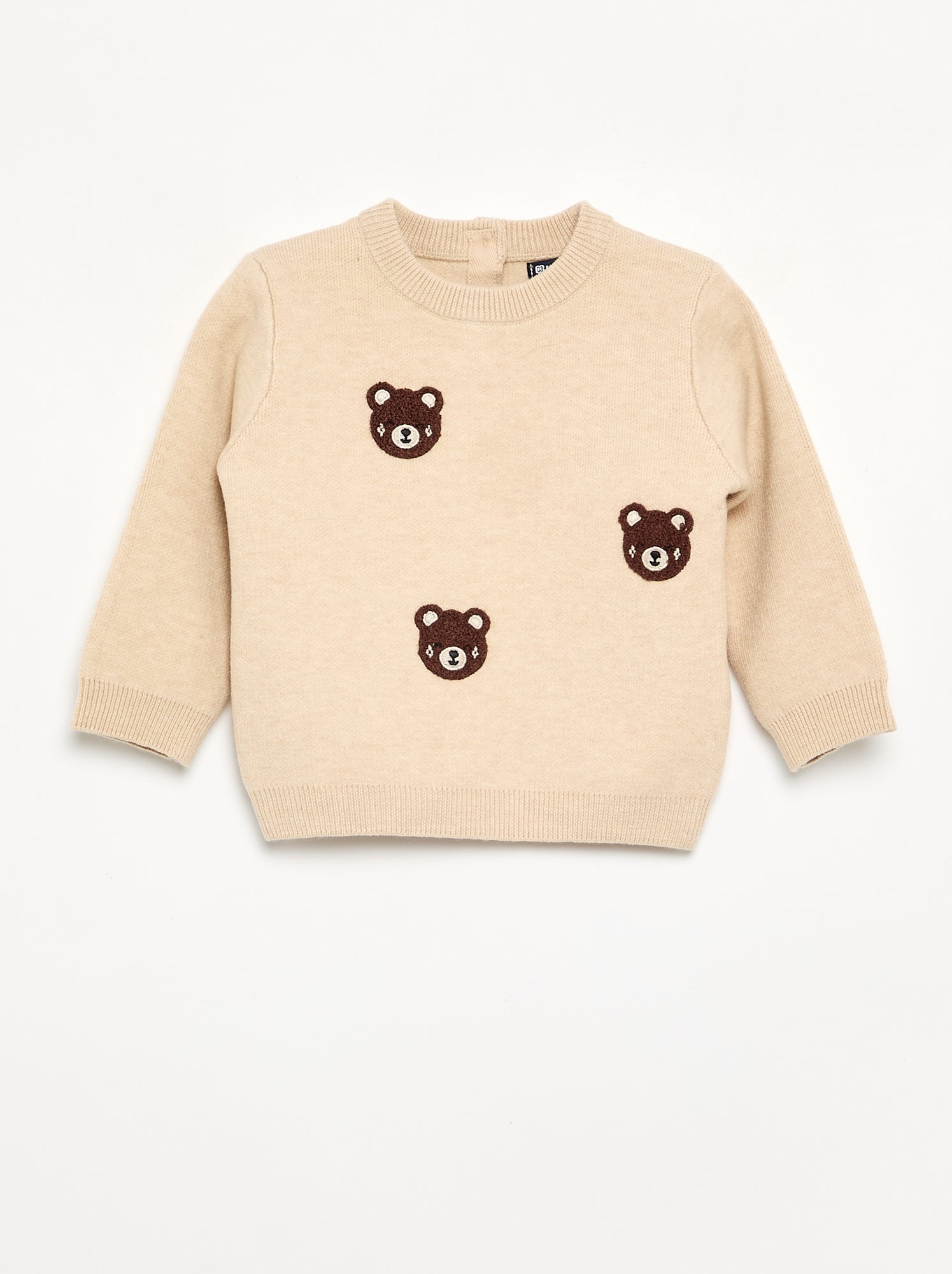 Pull en maille compacte avec broderies animaux - Beige (GFQ64_1)