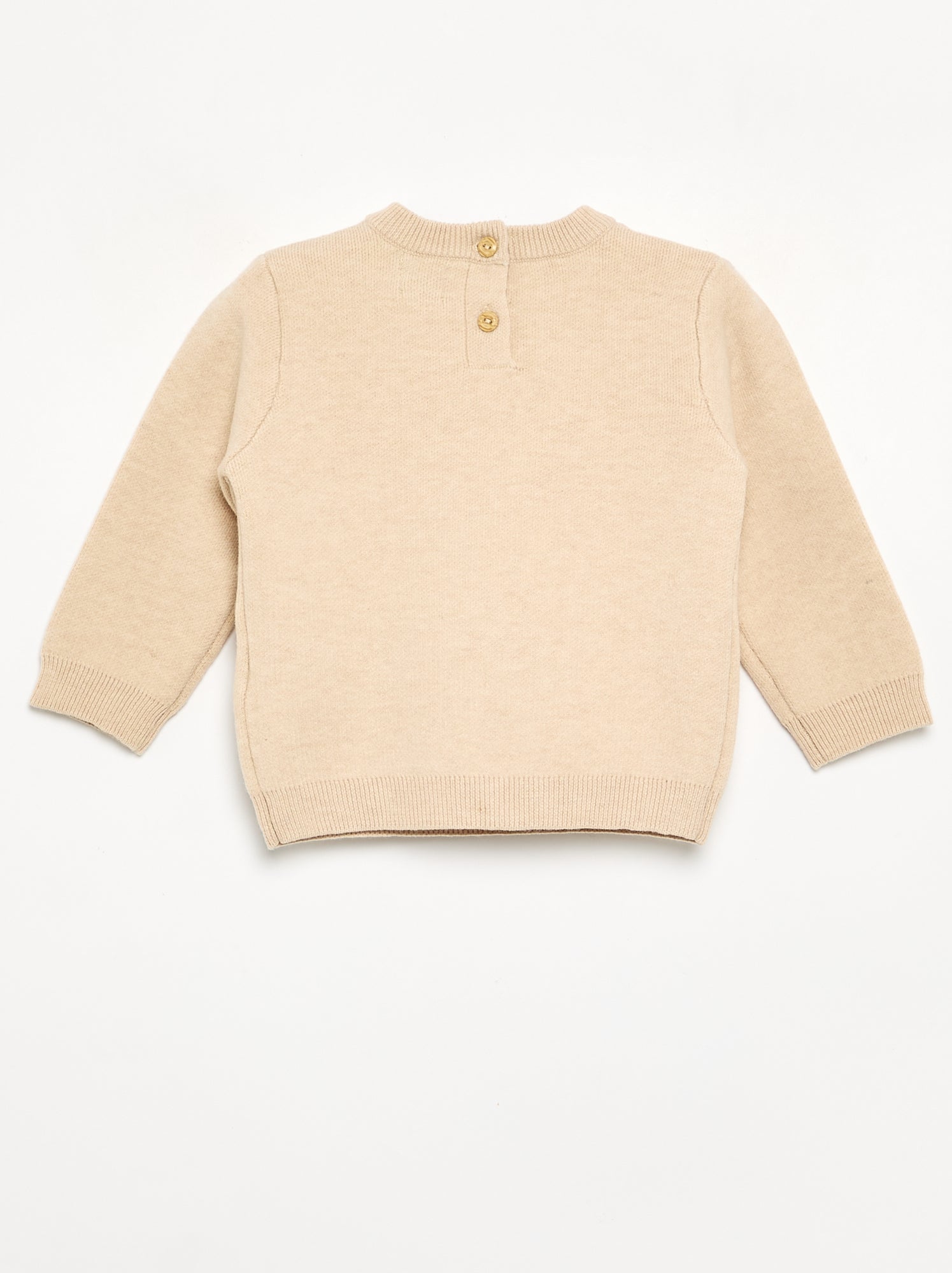 Pull en maille compacte avec broderies animaux - Beige (GFQ64_1)