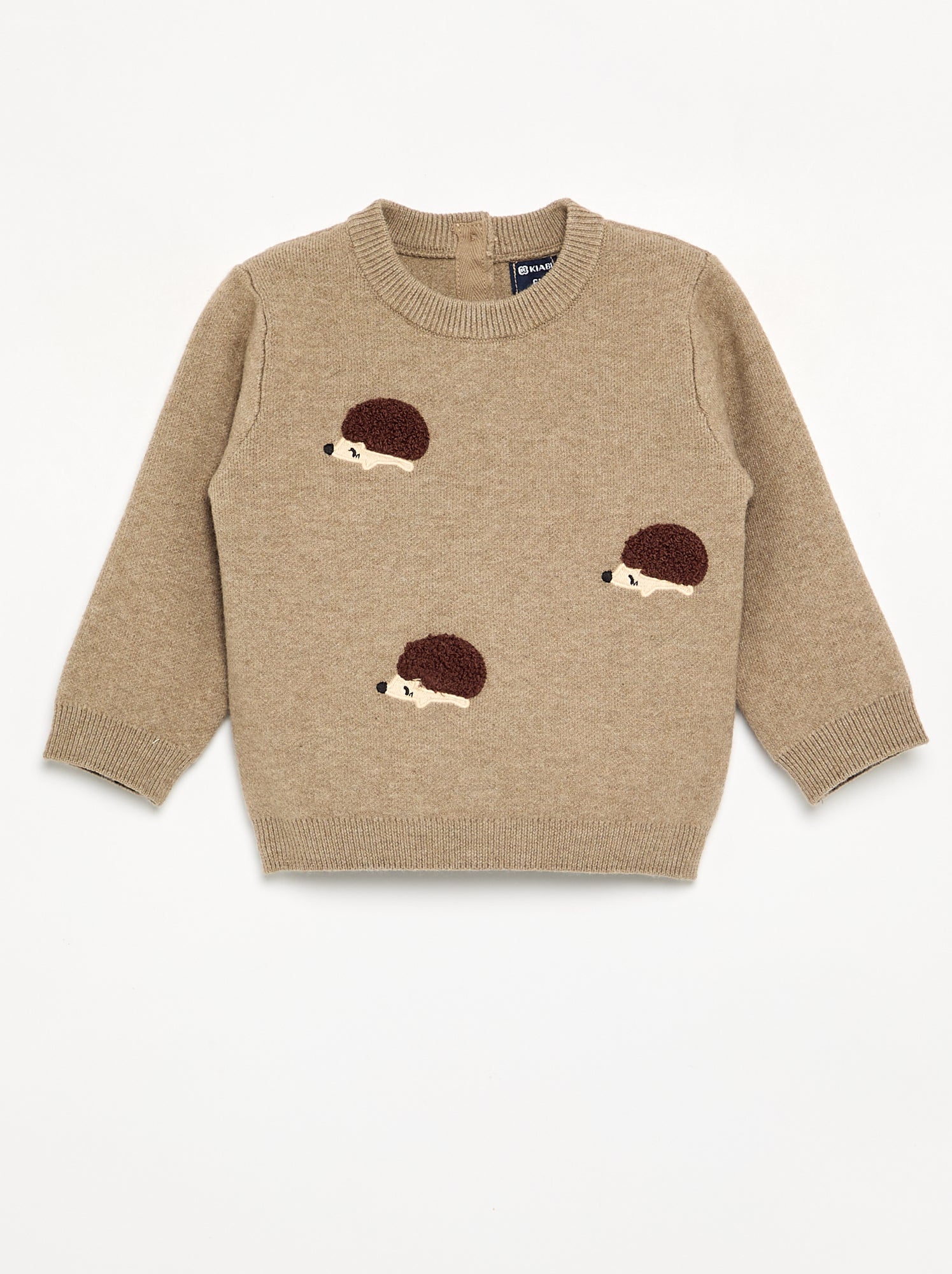 Pull en maille compacte avec broderies animaux - Beige (GFQ64_4)