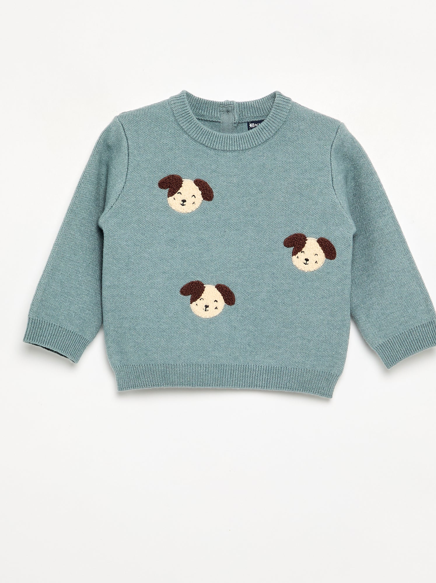 Pull en maille compacte avec broderies animaux - Bleu