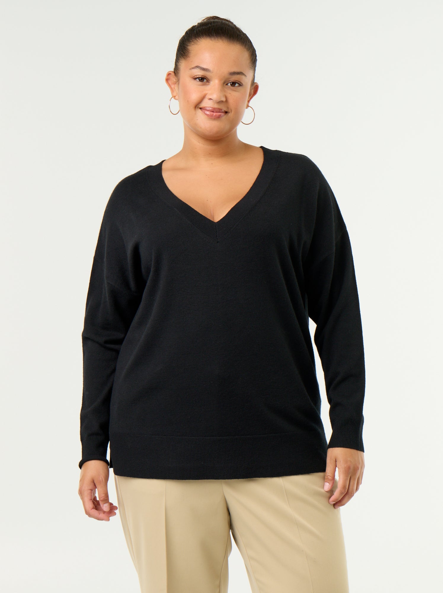 Pull en maille fine col V - Noir