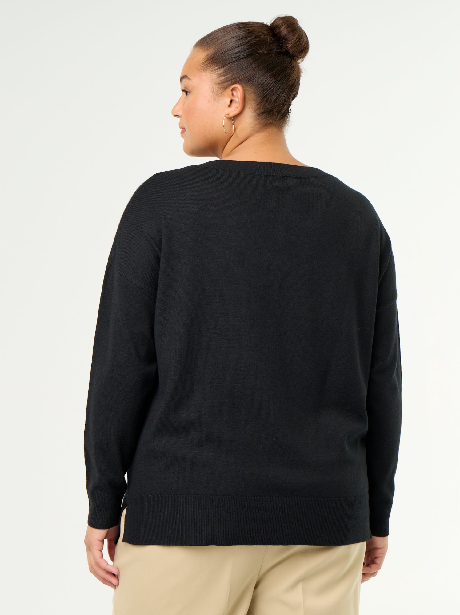 Pull en maille fine col V - Noir