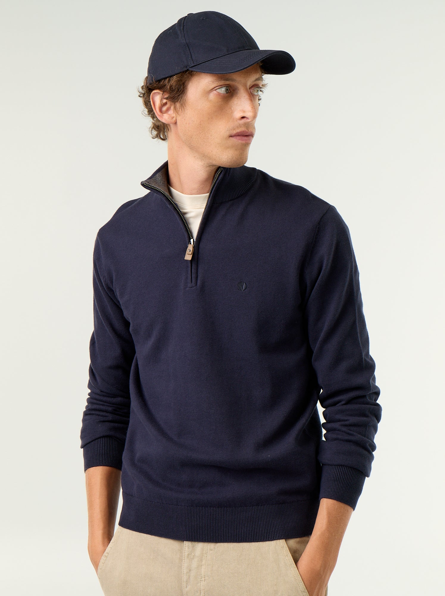 Pull en maille fine jauge avec col camionneur - Bleu