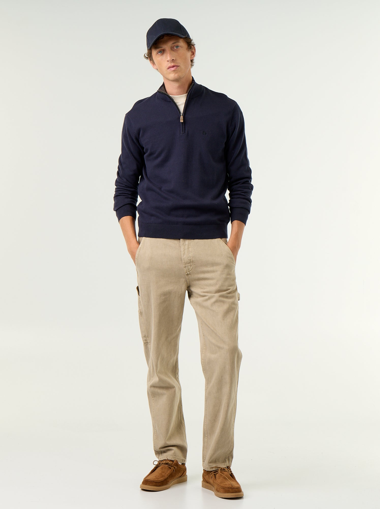 Pull en maille fine jauge avec col camionneur - Bleu