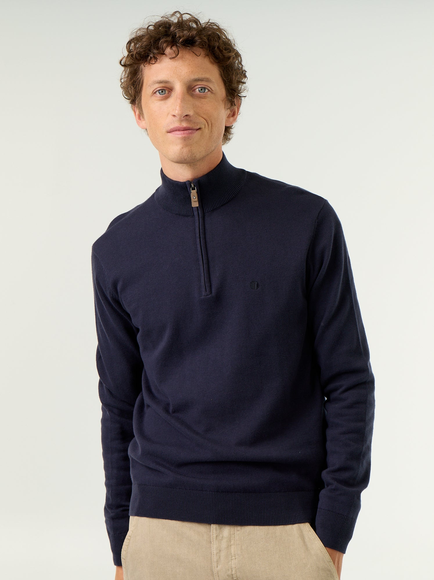 Pull en maille fine jauge avec col camionneur - Bleu