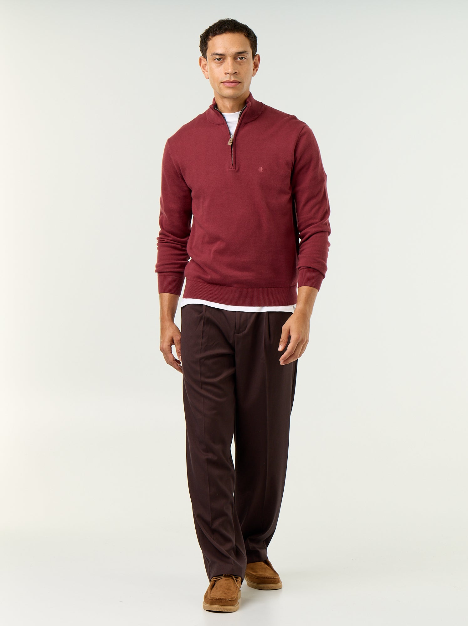Pull en maille fine jauge avec col camionneur - Rouge