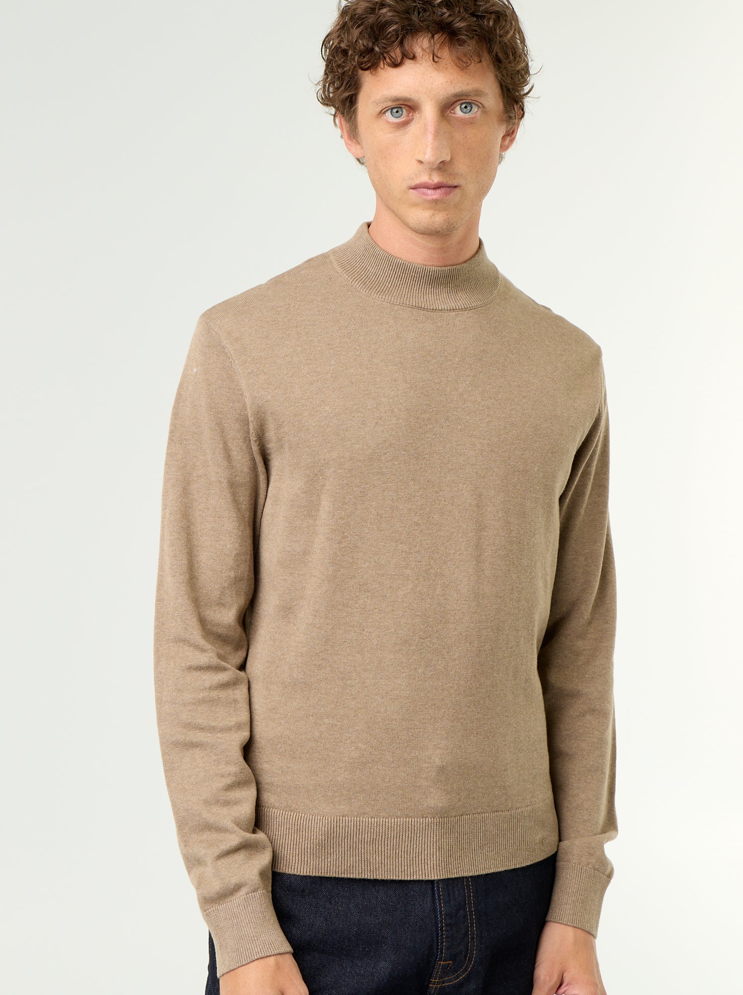 Pull en maille fine jauge avec col montant - Marron (GBO84_2)