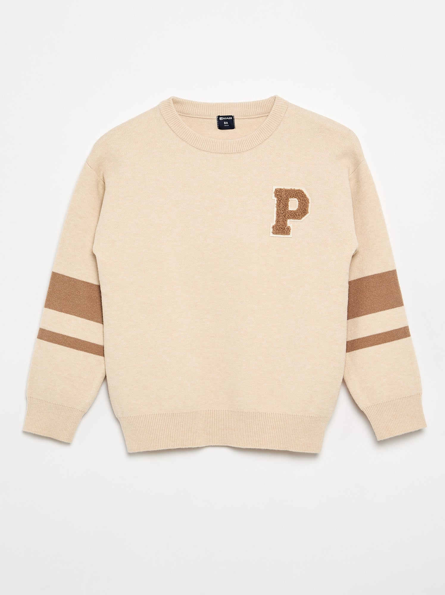 Pull en maille fine jauge col rond - Beige