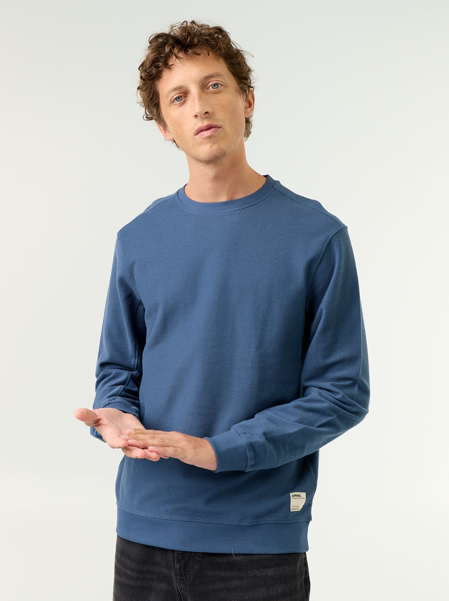 Pull en maille fine jauge côtelée - Bleu