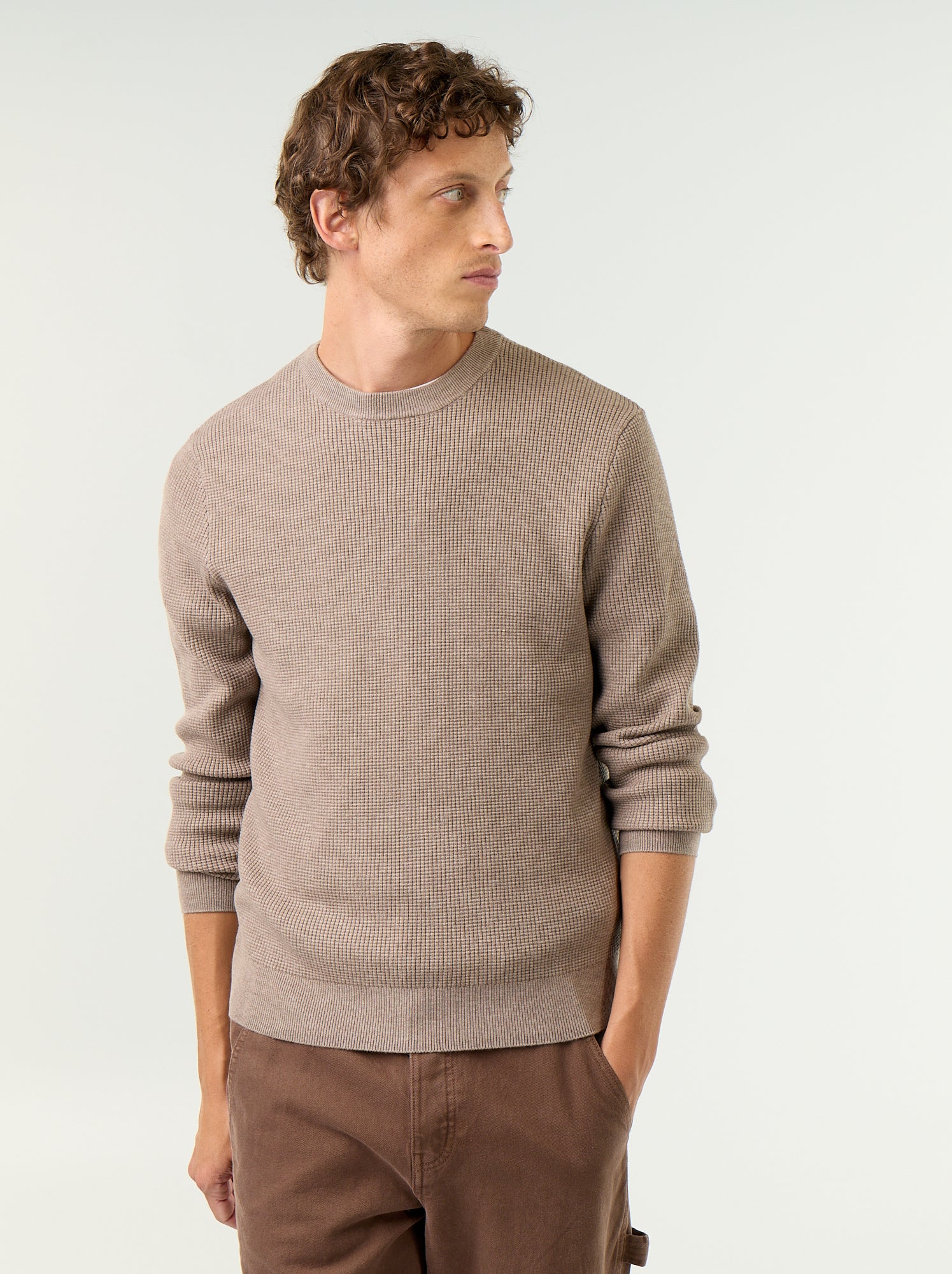 Pull en maille gaufrée à col rond - Beige