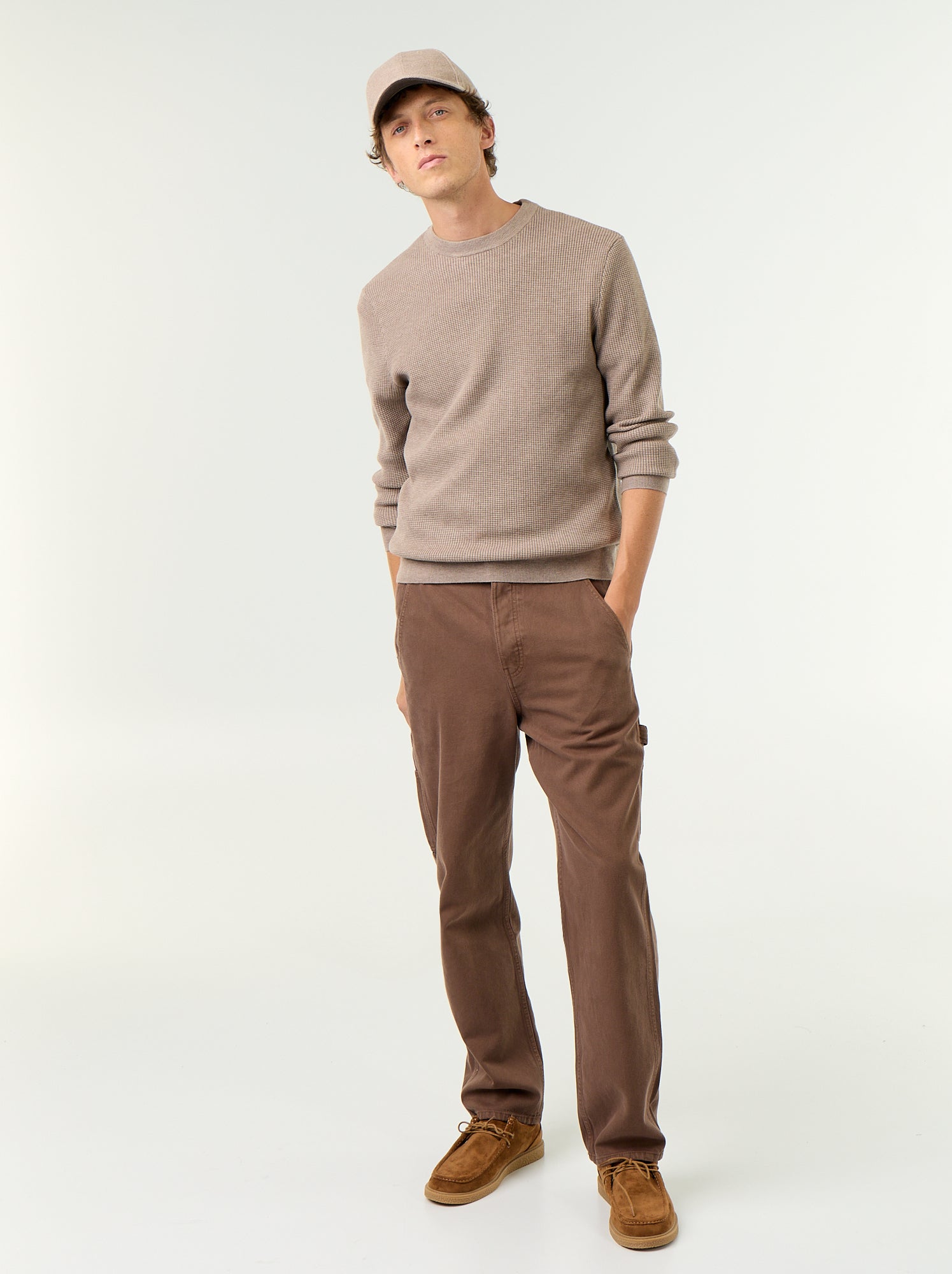 Pull en maille gaufrée à col rond - Beige