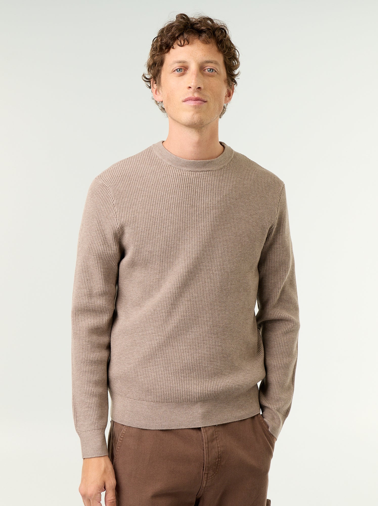 Pull en maille gaufrée à col rond - Beige