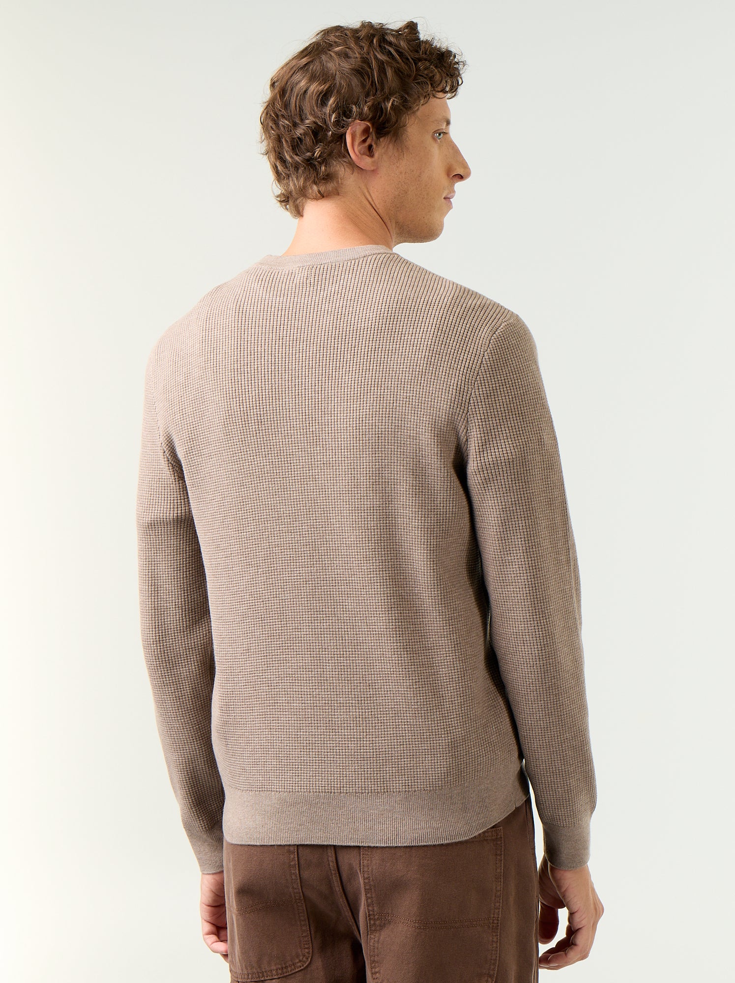 Pull en maille gaufrée à col rond - Beige