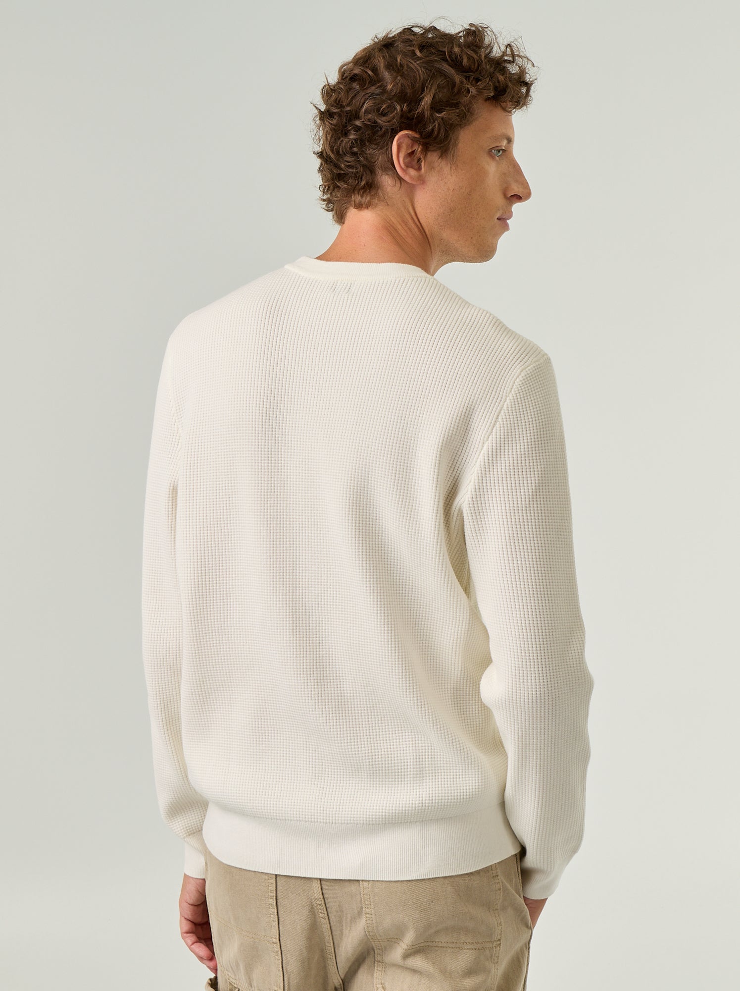 Pull en maille gaufrée à col rond - Blanc
