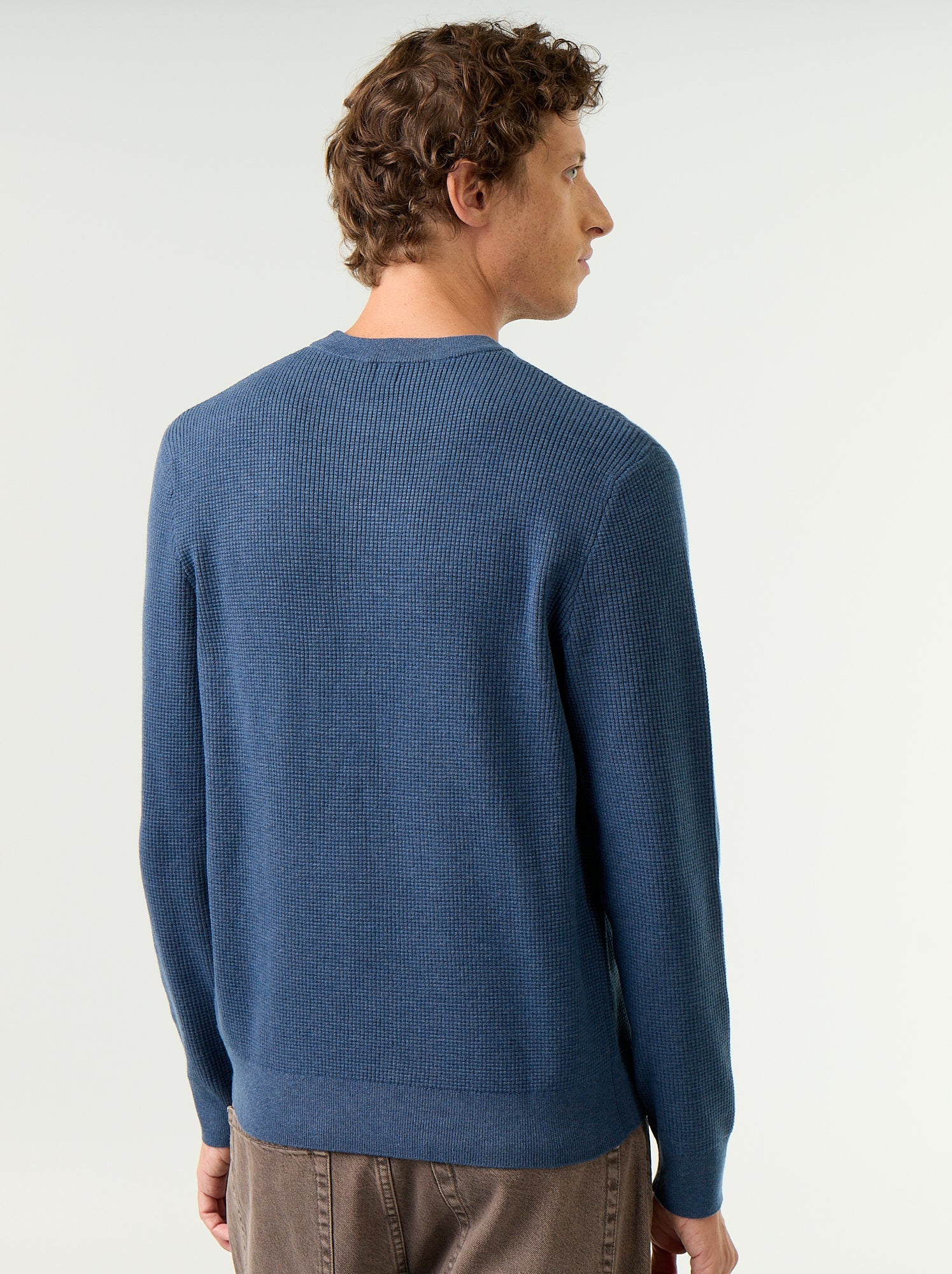 Pull en maille gaufrée à col rond - Bleu