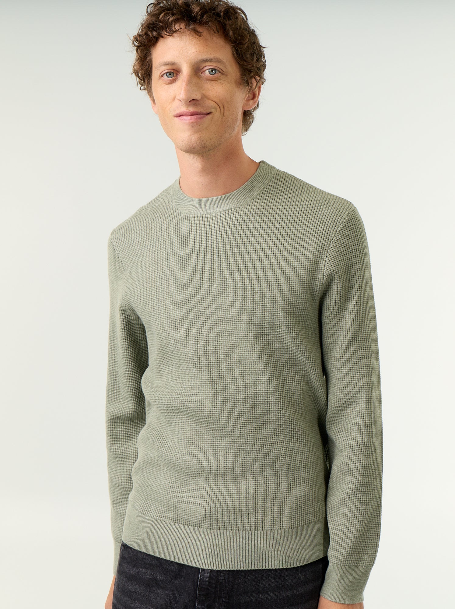 Pull en maille gaufrée à col rond - Vert