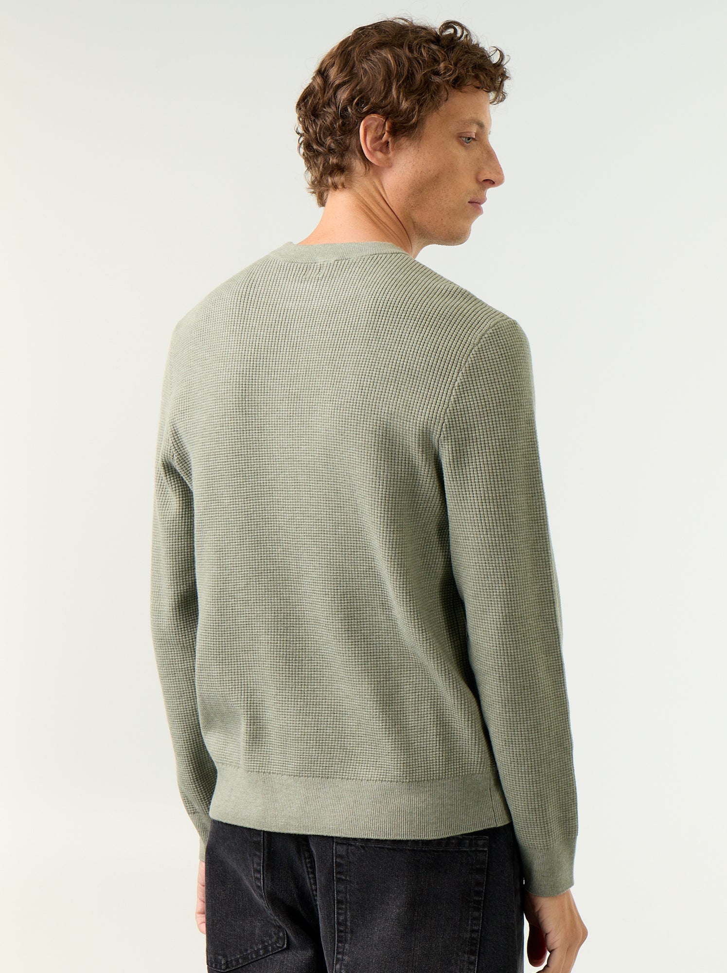 Pull en maille gaufrée à col rond - Vert