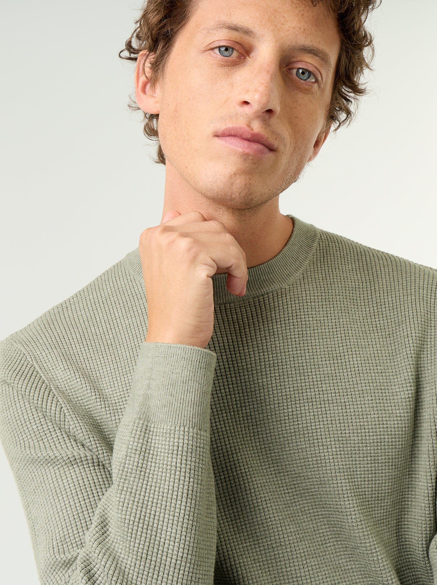 Pull en maille gaufrée à col rond - Vert